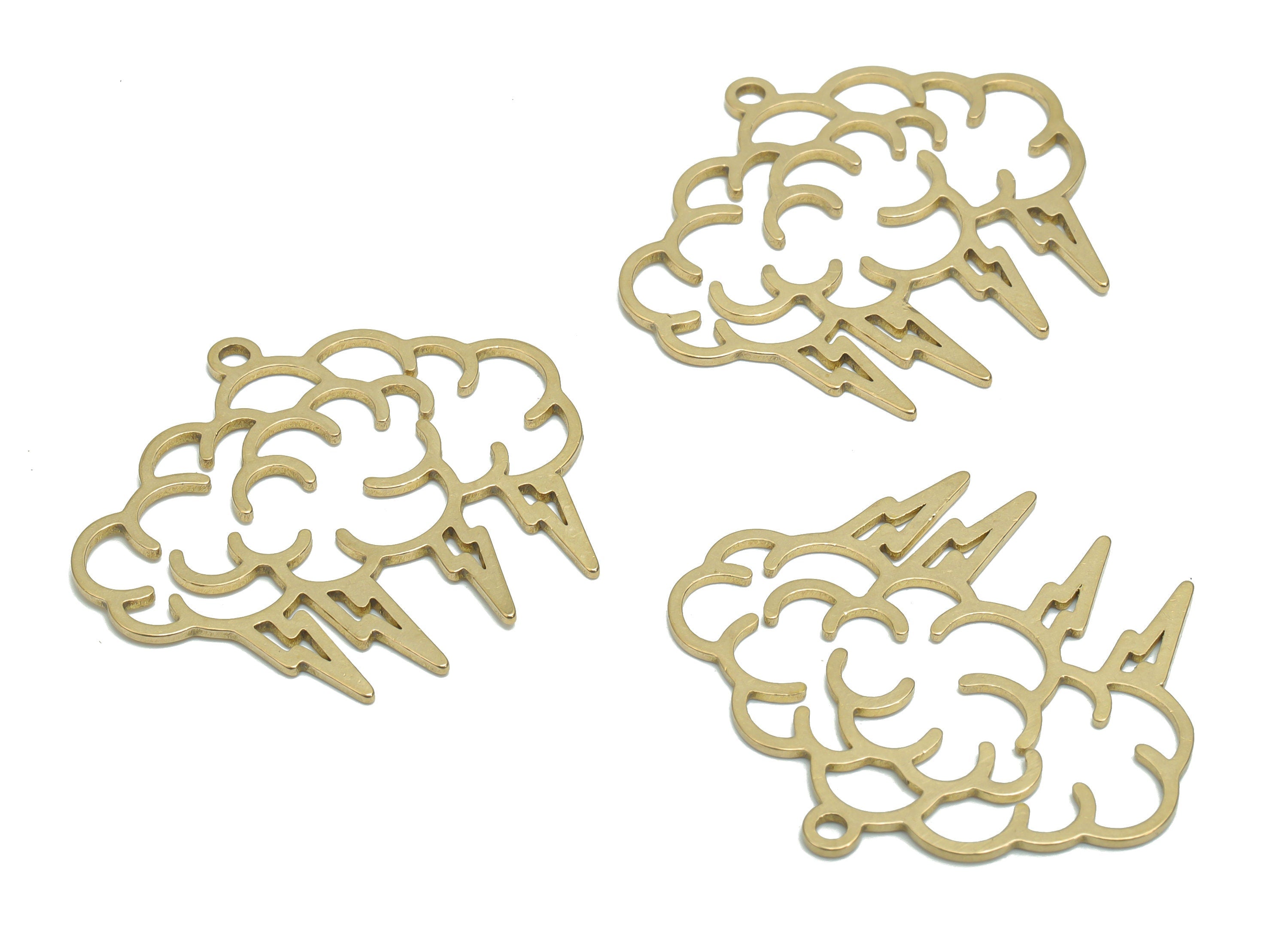 Brass Hunderbolt Lightning Cloud Earring Charms - Raw Brass Could Lightning Pendant - Jewelry Making Supplies - 37.68x34.25x0.86mm - PPZ0047 - DOMEDBAZAAR