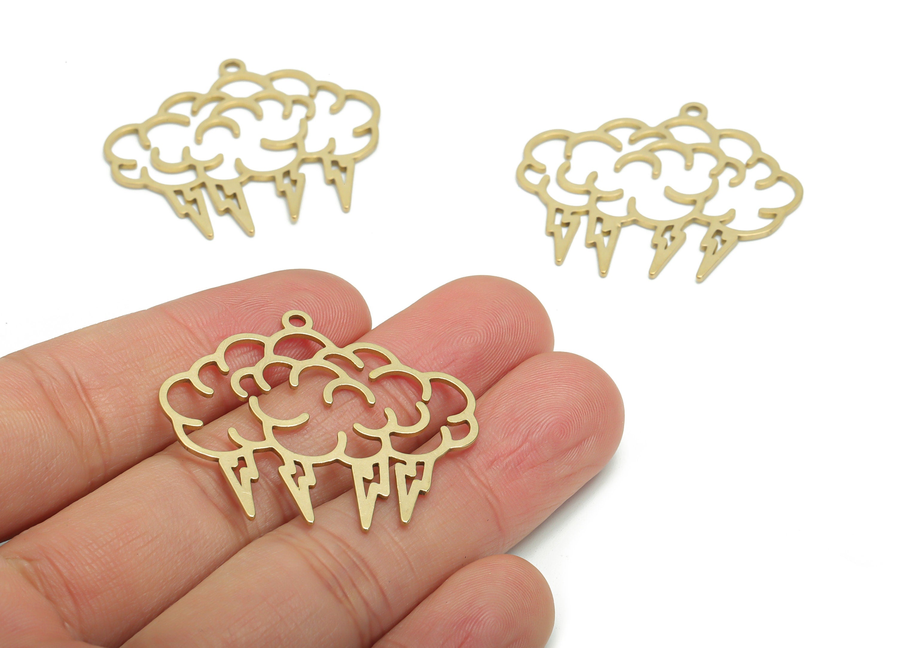 Brass Hunderbolt Lightning Cloud Earring Charms - Raw Brass Could Lightning Pendant - Jewelry Making Supplies - 37.68x34.25x0.86mm - PPZ0047 - DOMEDBAZAAR