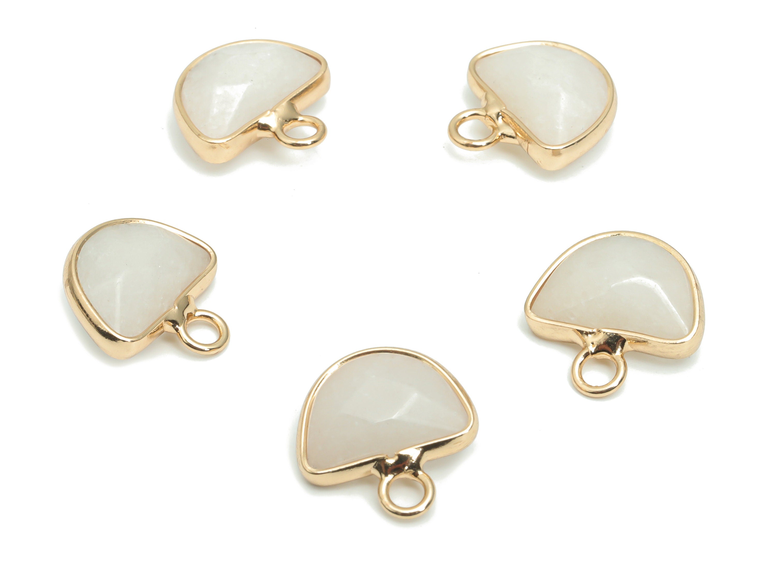 White Jade Domed Earring Charms - Brass Semicircle Pendant - Natural Stone - Gold Tone Plated Brass – 13.58x13.4x5.3mm – NS1605C - DOMEDBAZAAR