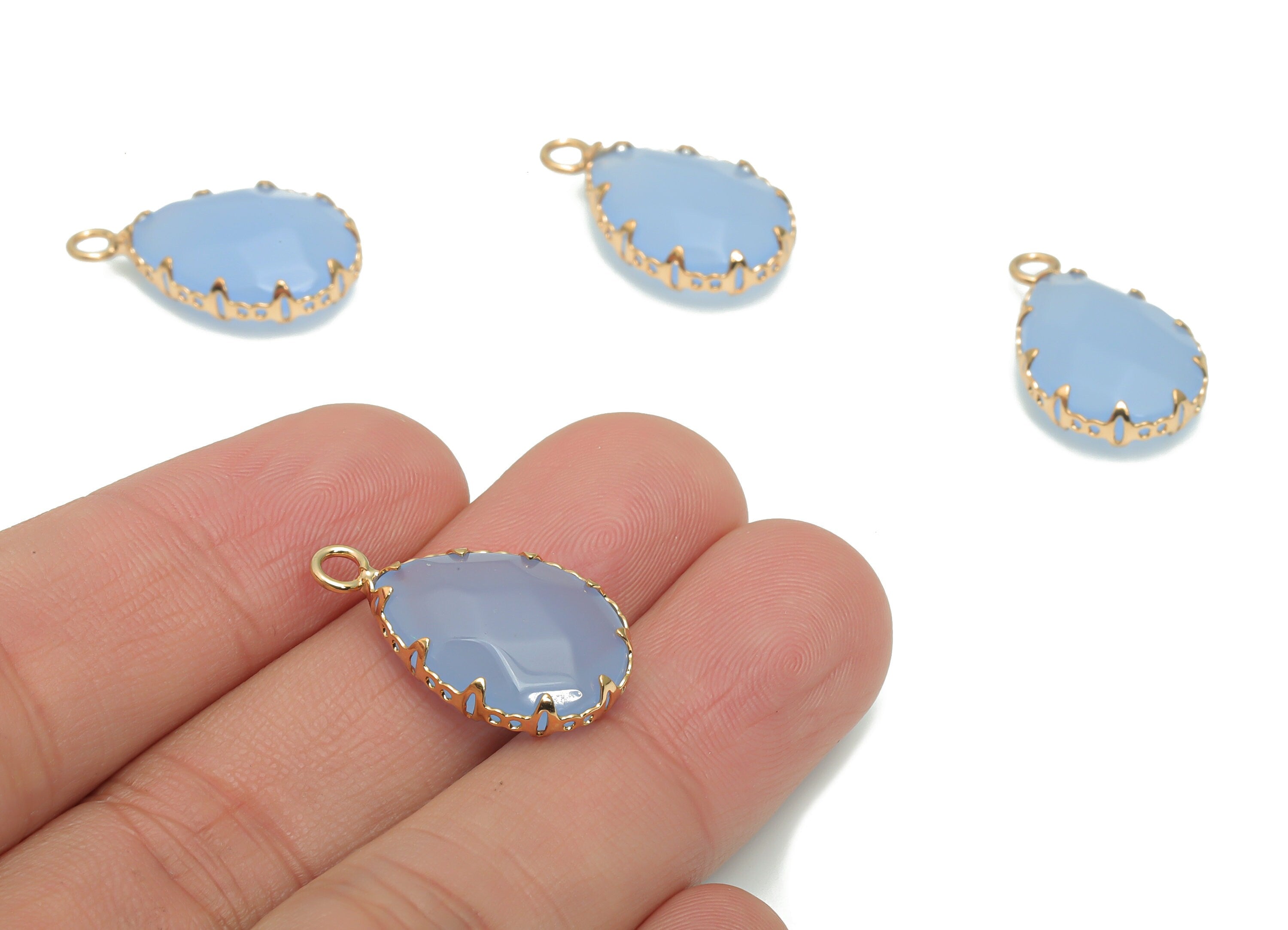Purple Glass Teardrop Charms - Brass Wire Drop Pendant - Gold Tone Plated Brass – Jewelry Supplies - 24.58x14.79x6.9mm – NS1609B - DOMEDBAZAAR