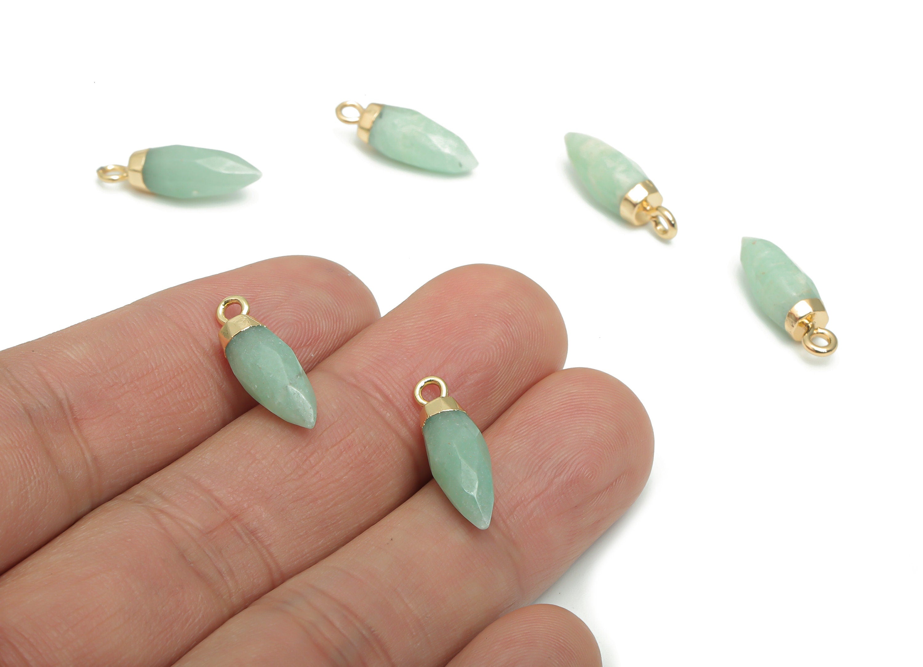Aventurine Faceted Spike Charms - Brass Stick Pendant - Natural Stone - Gold Tone Plated Brass – Jewelry Supplies - 19.03x6.09x6mm – NS1621A - DOMEDBAZAAR