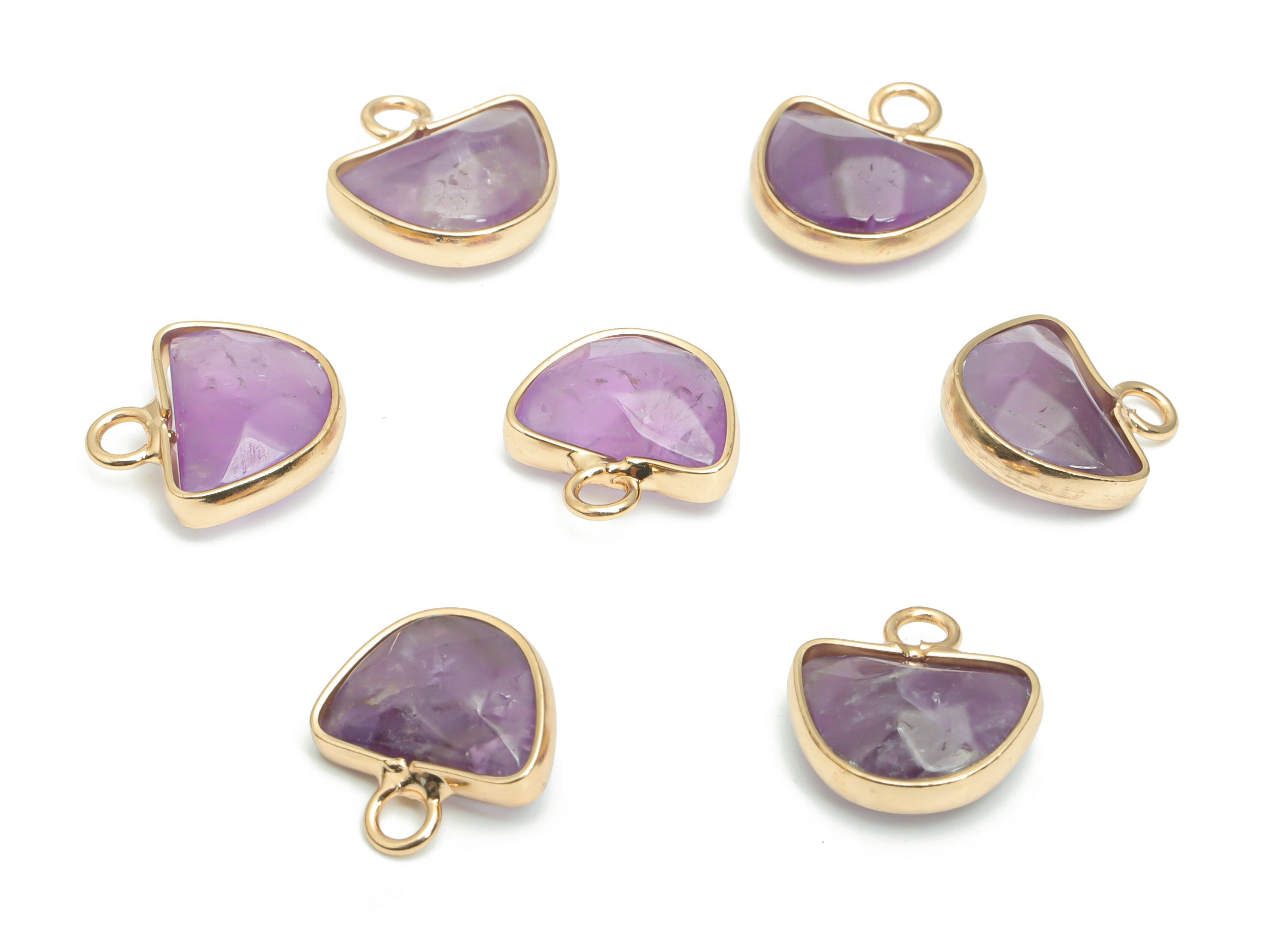 Amethyst Domed Charms - Brass Semicircle Pendant - Natural Stone - Gold Tone Plated Brass – Jewelry Supplies - 13.58x13.42x5.34mm – NS1605E - DOMEDBAZAAR