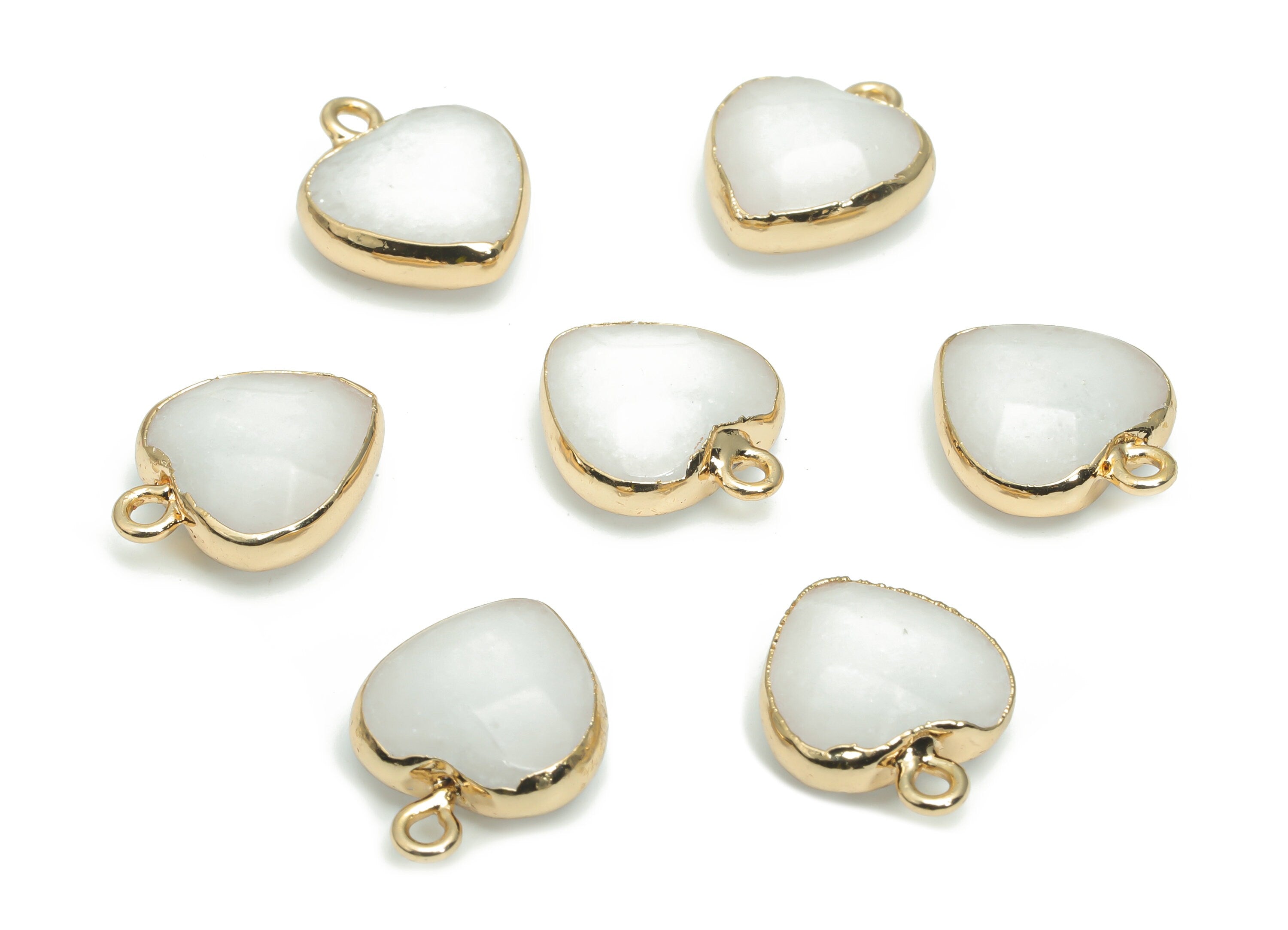 White Jade Heart Charms - Brass Wire Heart Pendant - Natural Stone - Gold Tone Plated Brass – Jewelry Supplies - 17.35x14.35x6.1mm – NS1604A - DOMEDBAZAAR