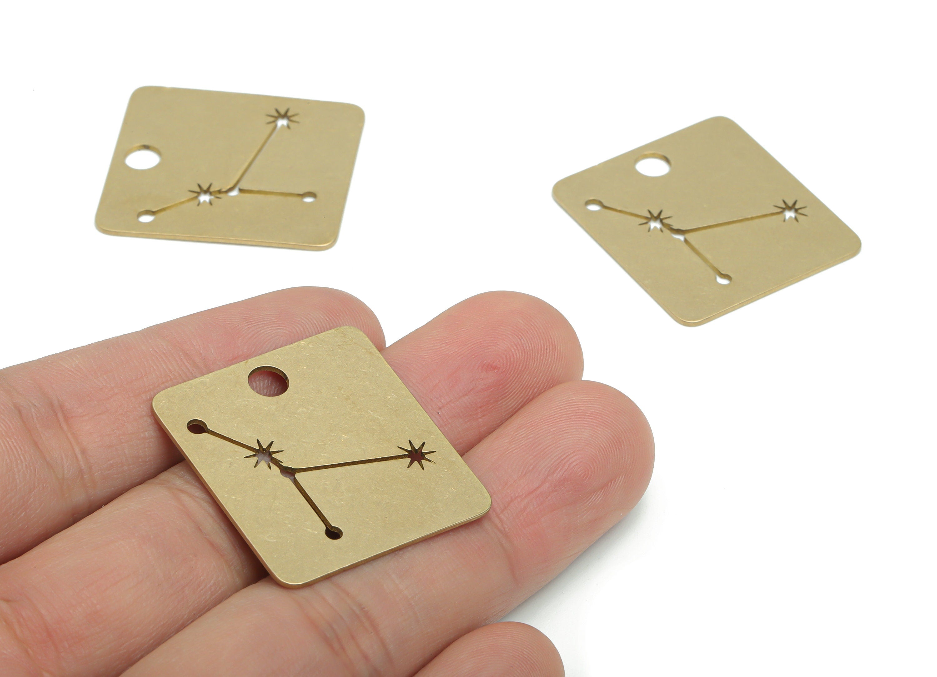 Brass Square Planet Star Map Earring Charms - Raw Brass Constellation Star Pendant - Jewelry Making Supplies - 29.94x27.17x0.78mm - PPA2138 - DOMEDBAZAAR