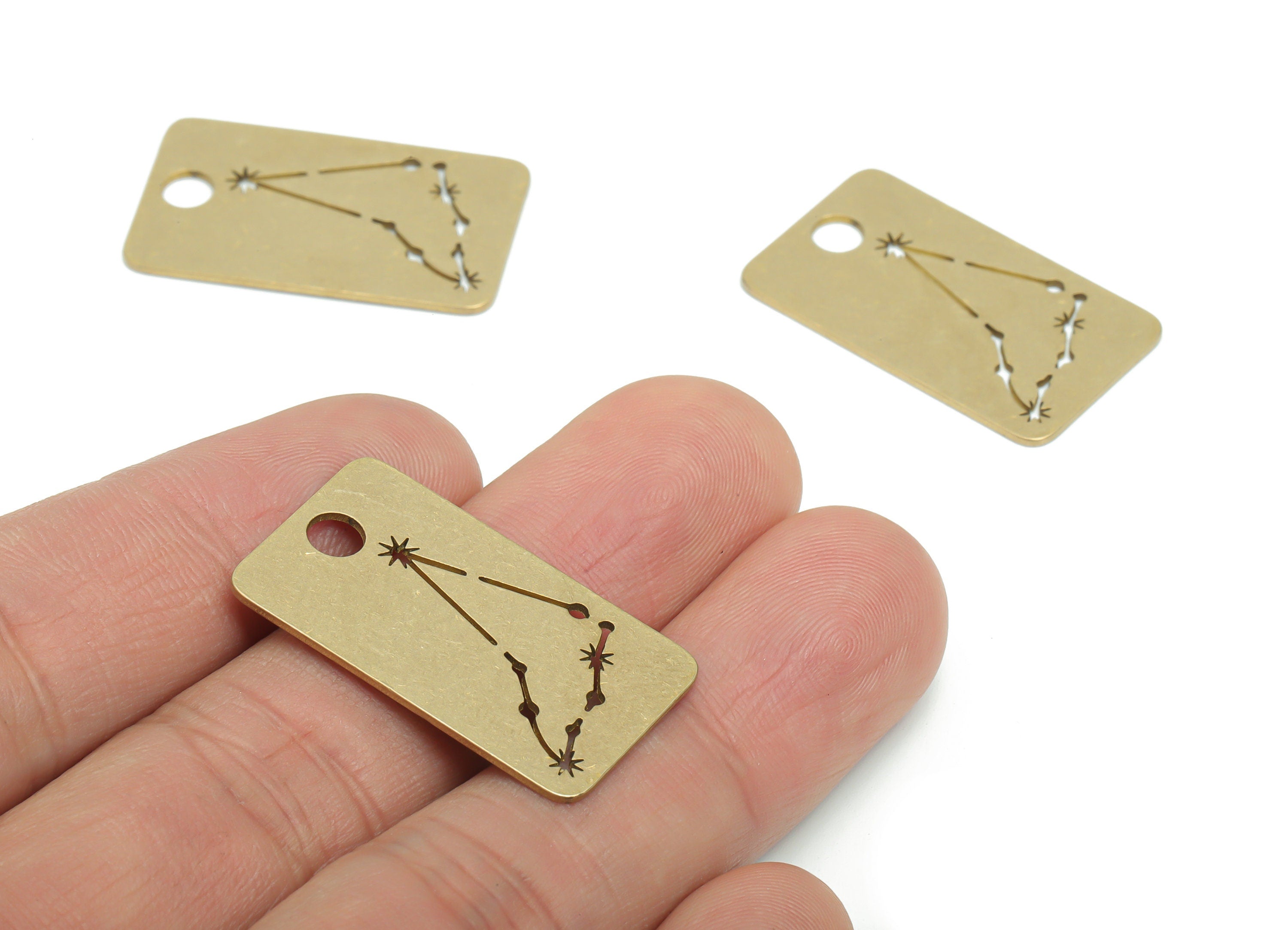 Brass Rectangle Planet Star Map Earring Charms - Raw Brass Constellation Star Pendant - Jewelry Making Supplies - 29.88x17.3x0.8mm - PPA2137 - DOMEDBAZAAR