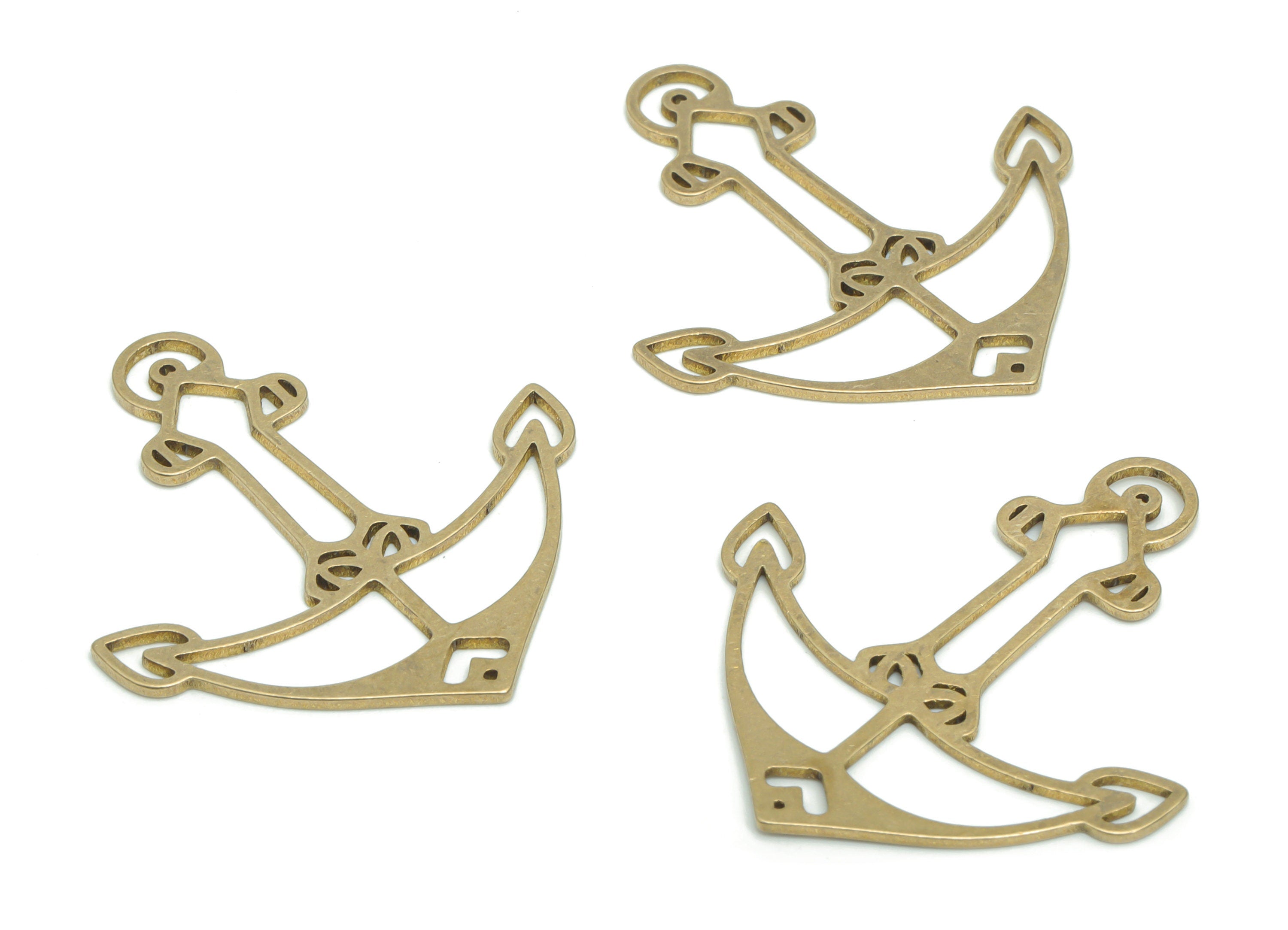 Brass Cross Anchor Heart Earring Charms - Raw Brass Anchor Cross Pendant - DIY Jewelry Making Supplies - 34.66x30.06x0.9mm - PPA2060 - DOMEDBAZAAR