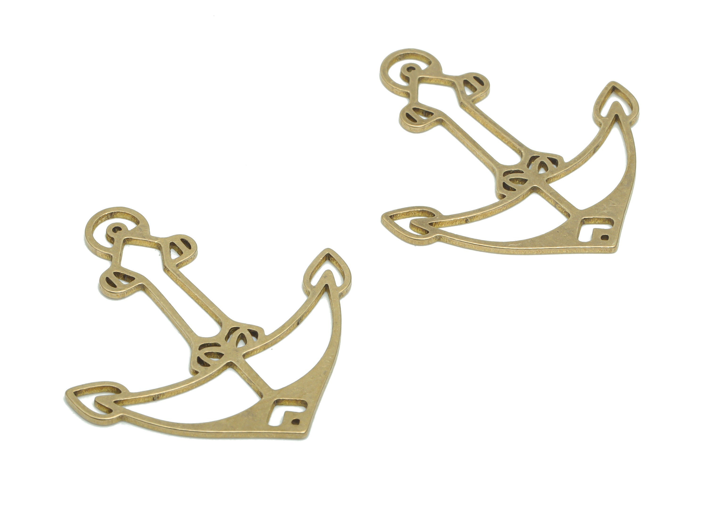 Brass Cross Anchor Heart Earring Charms - Raw Brass Anchor Cross Pendant - DIY Jewelry Making Supplies - 34.66x30.06x0.9mm - PPA2060 - DOMEDBAZAAR