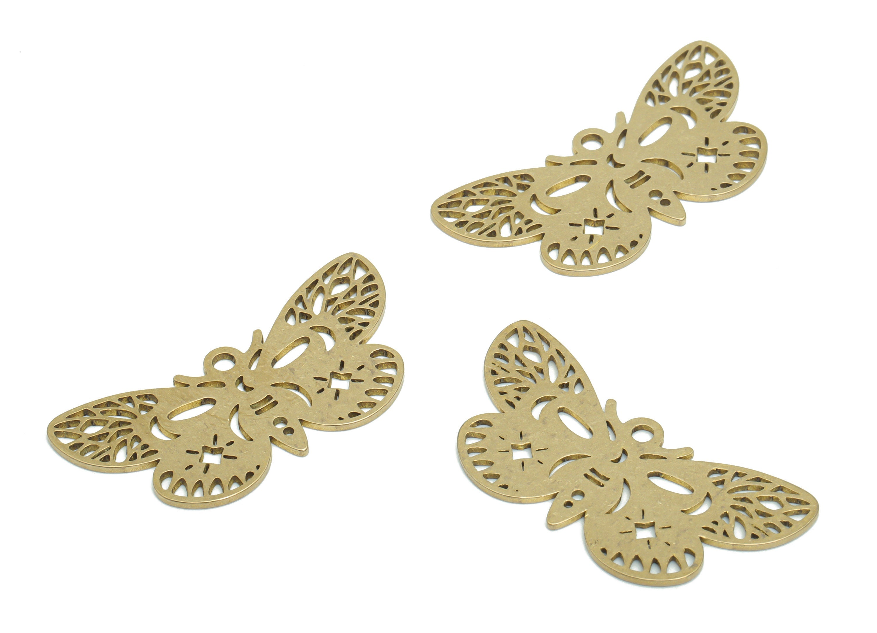 Brass Butterfly Planet Sun Earring Charms - Raw Brass Butterfly Star Pendant - Jewelry Making Supplies - 35.89x17.42x0.91mm - PPA2376 - DOMEDBAZAAR