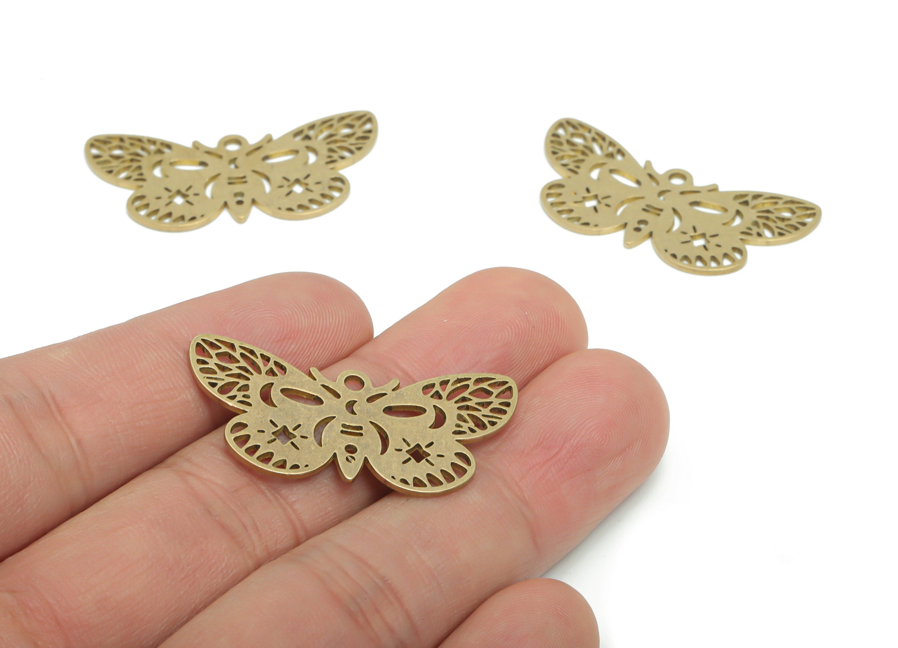 Brass Butterfly Planet Sun Earring Charms - Raw Brass Butterfly Star Pendant - Jewelry Making Supplies - 35.89x17.42x0.91mm - PPA2376 - DOMEDBAZAAR