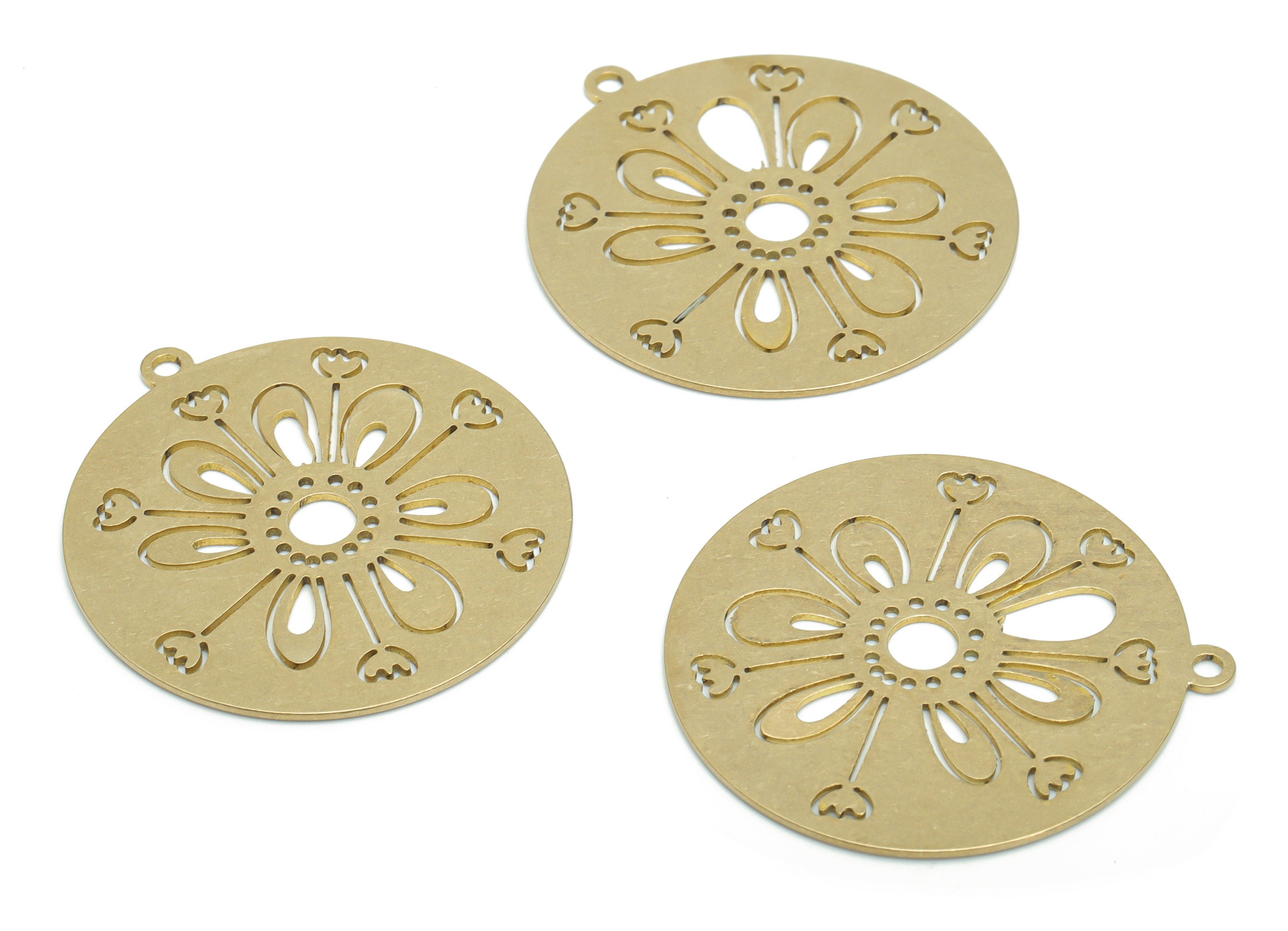 Brass Round Flower Lotus Earring Charms - Raw Brass Sun Circle Pendant - DIY Jewelry Making Supplies - 35.81x32.97x0.65mm - PPA2286 - DOMEDBAZAAR