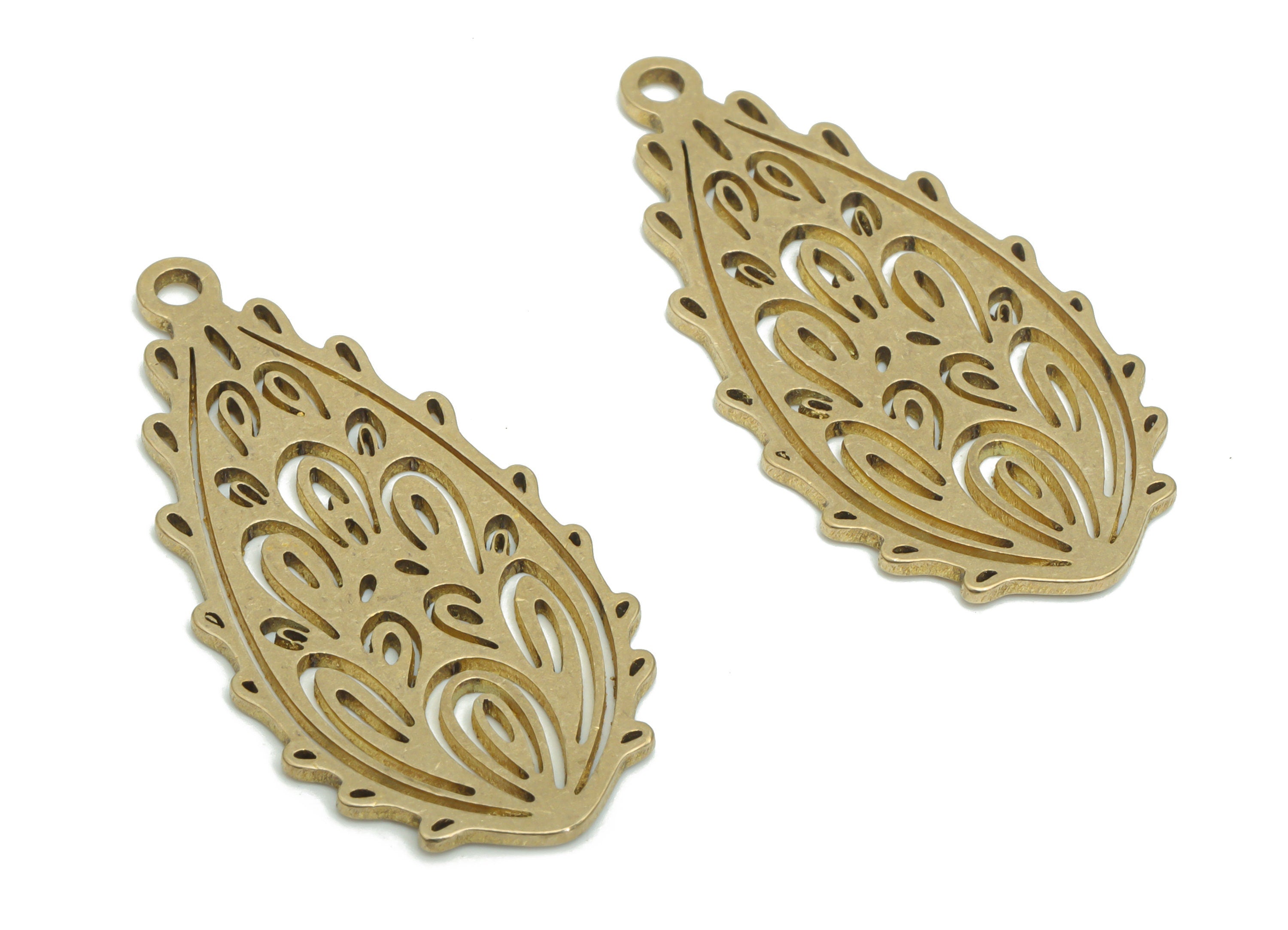 Brass Wave Teardrop Earring Charms - Raw Brass Drop Wave Pendant - DIY Jewelry Making Supplies - 34.82x16.61x0.89mm - PPA2092 - DOMEDBAZAAR