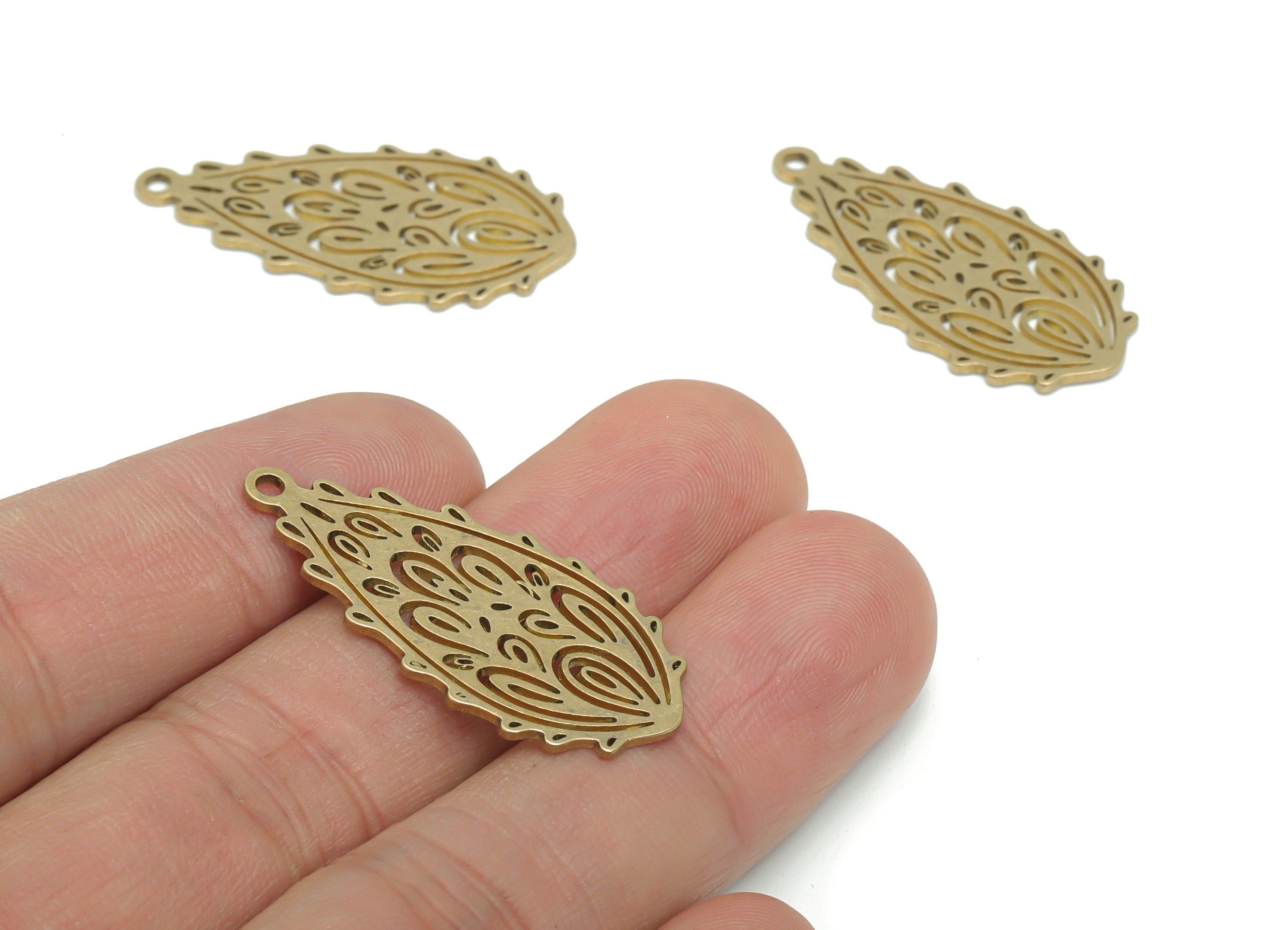 Brass Wave Teardrop Earring Charms - Raw Brass Drop Wave Pendant - DIY Jewelry Making Supplies - 34.82x16.61x0.89mm - PPA2092 - DOMEDBAZAAR