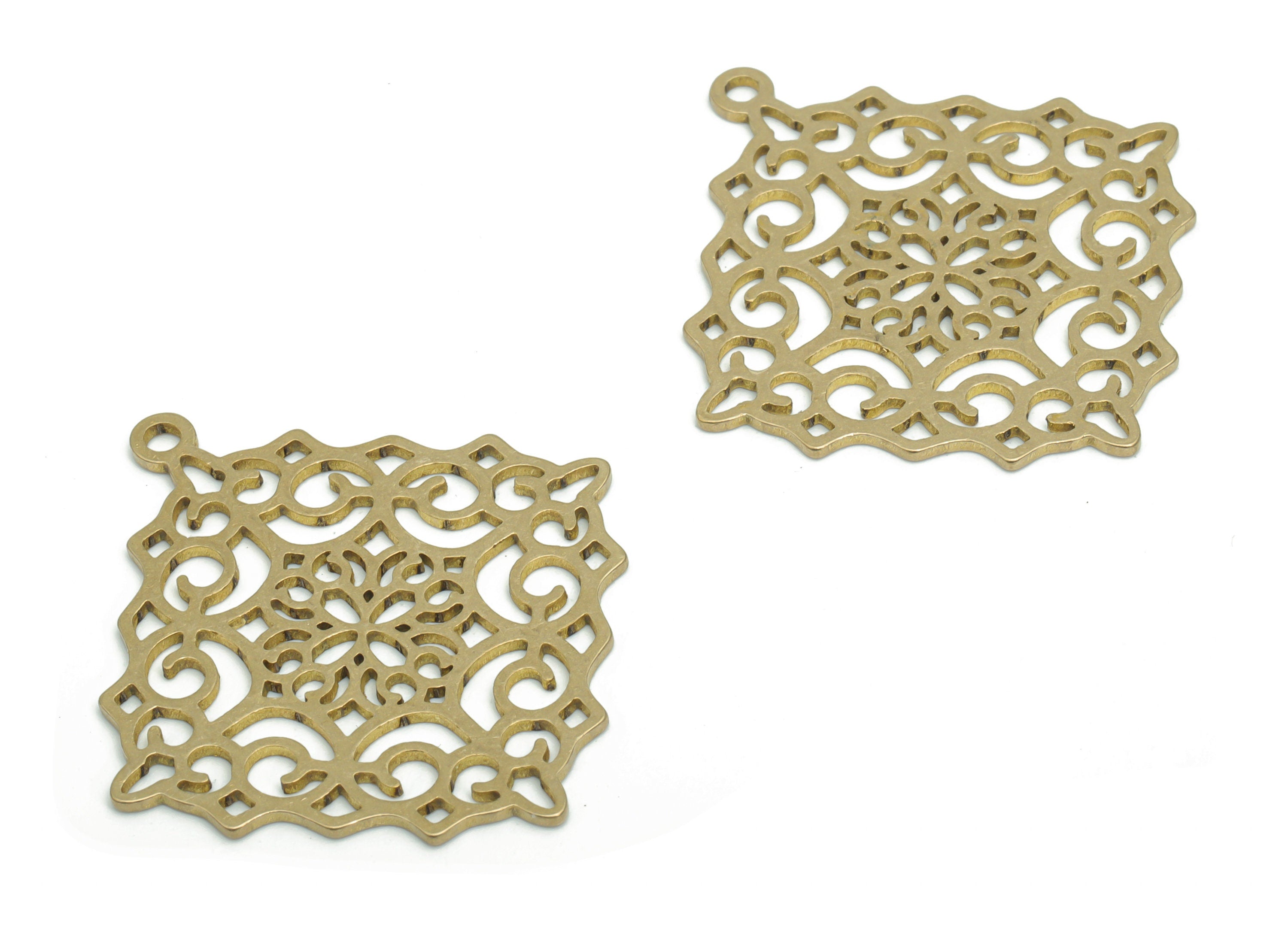 Brass Rhombic Flower Earring Charms - Raw Brass Anatolian Flower Pendant - DIY Jewelry Making Supplies - 35.69x32.64x0.86mm - PPA2276 - DOMEDBAZAAR
