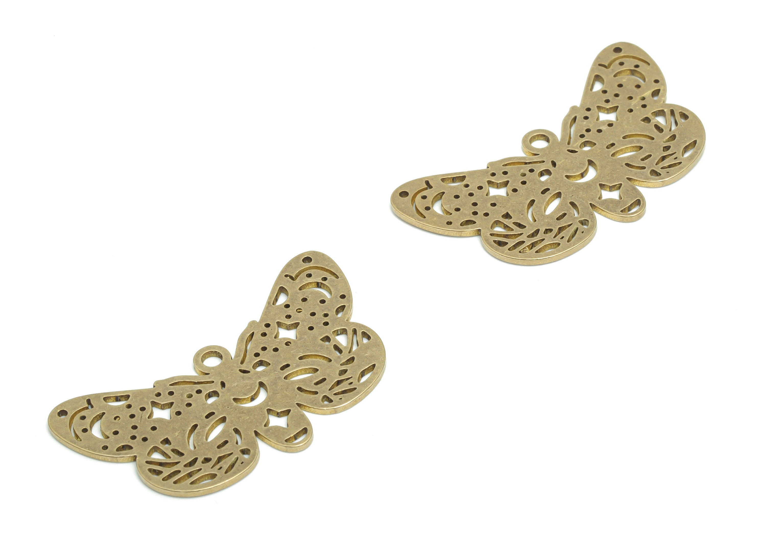 Brass Butterfly Planet Crescent Earring Charms - Raw Brass Butterfly Moon Star Pendant - Jewelry Making Supplies - 35.8x18.8x0.9mm - PPA2377 - DOMEDBAZAAR