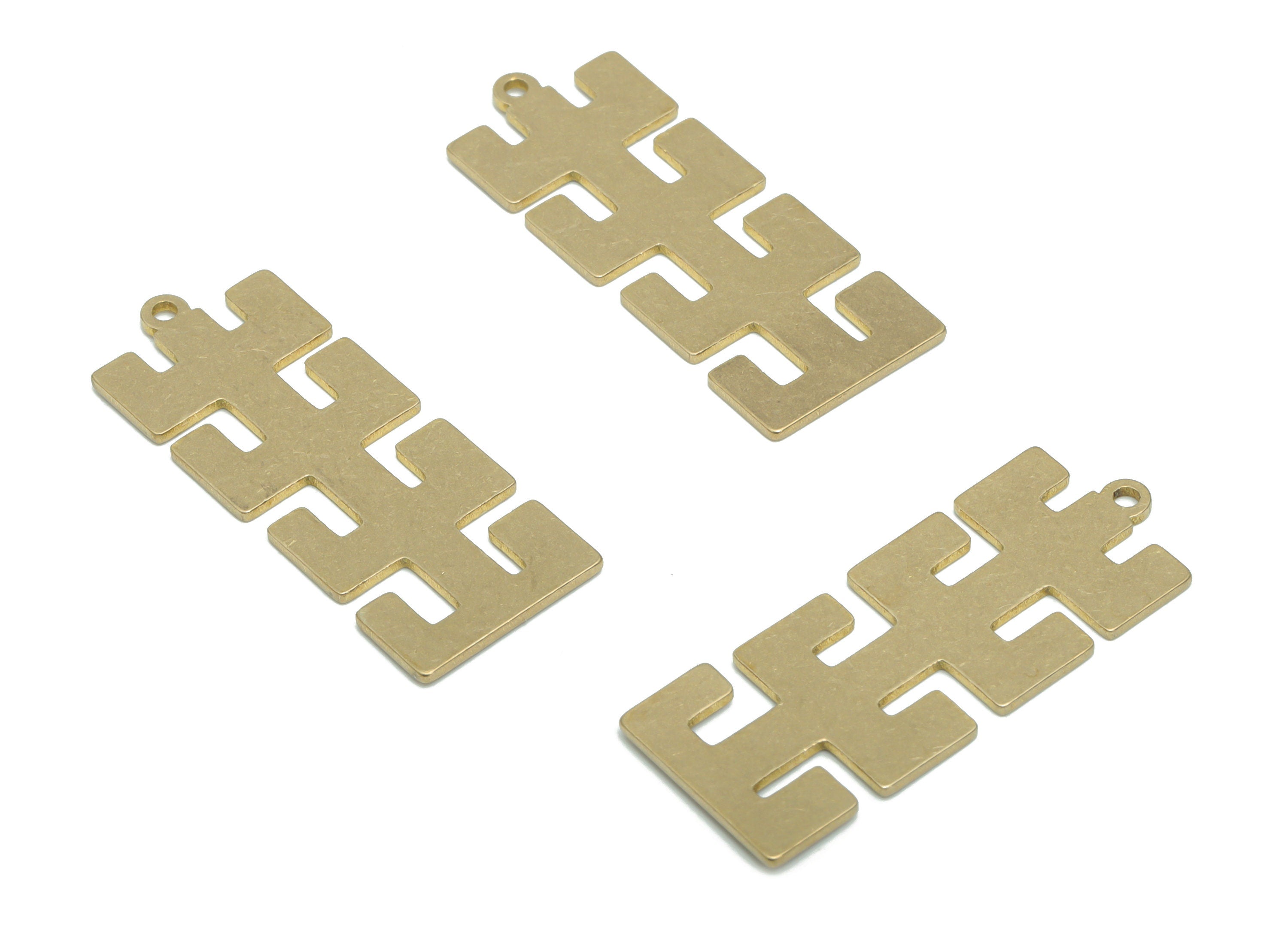 Brass E Rectangle Earring Charms - Raw Brass Rectangle E Pendant - Jewelry Making Supplies - 34.82x13.78x0.84mm - PPA2397 - DOMEDBAZAAR