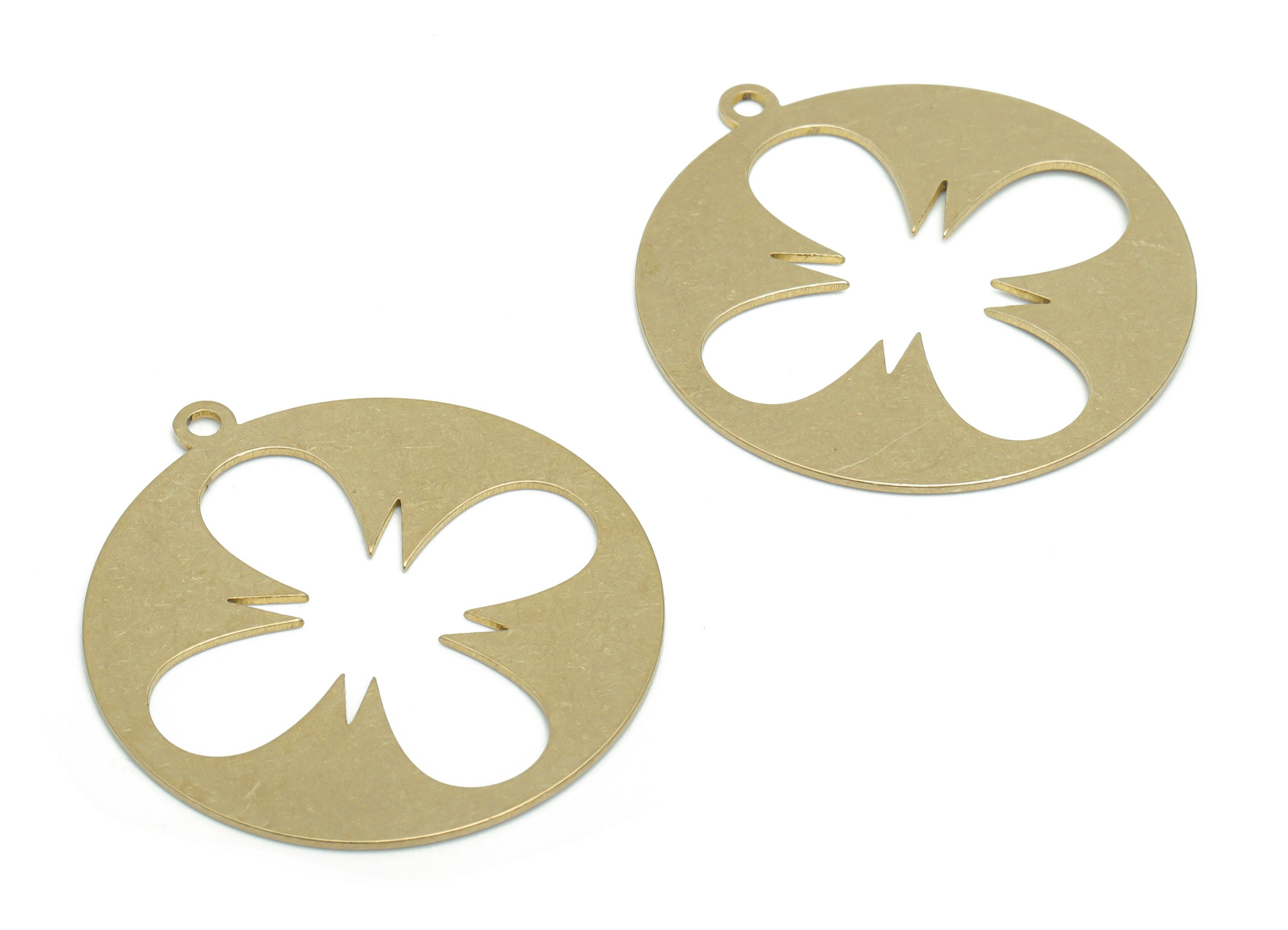 Brass Round Flower Earring Charms - Raw Brass Flower Circle Pendant - DIY Jewelry Making Supplies - 34.76x31.86x0.65mm - PPA2385 - DOMEDBAZAAR