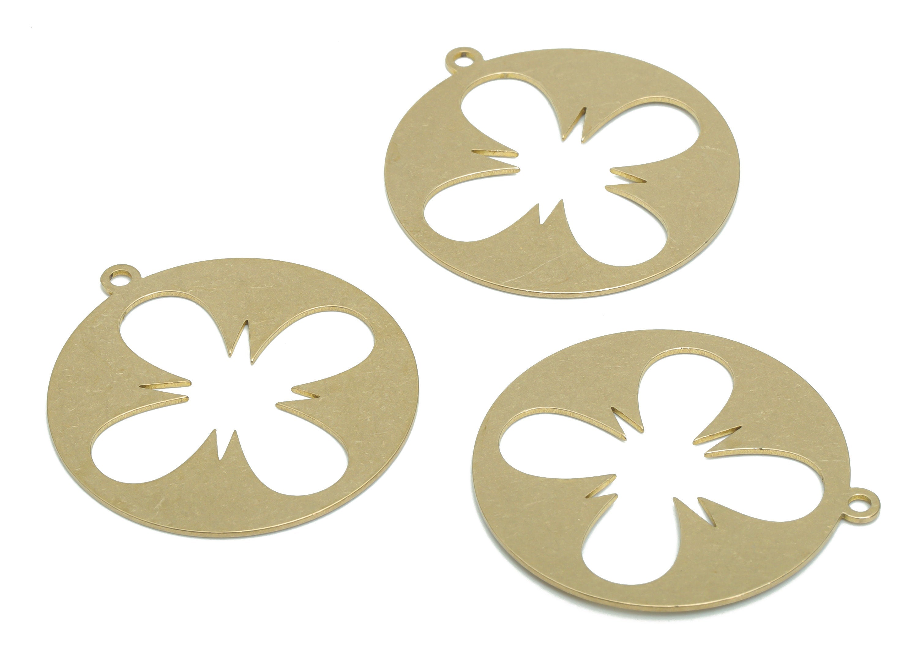 Brass Round Flower Earring Charms - Raw Brass Flower Circle Pendant - DIY Jewelry Making Supplies - 34.76x31.86x0.65mm - PPA2385 - DOMEDBAZAAR