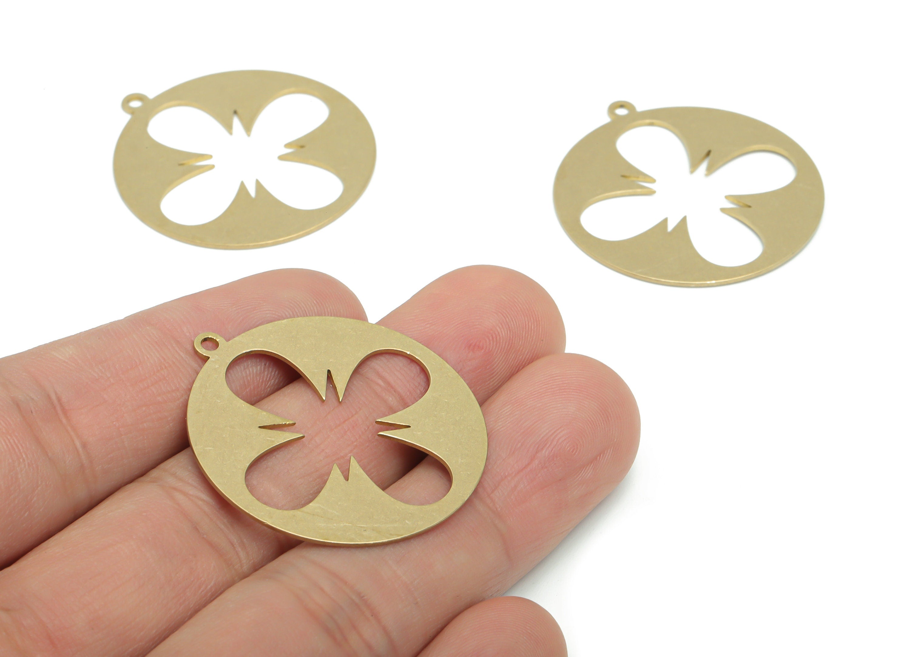 Brass Round Flower Earring Charms - Raw Brass Flower Circle Pendant - DIY Jewelry Making Supplies - 34.76x31.86x0.65mm - PPA2385 - DOMEDBAZAAR