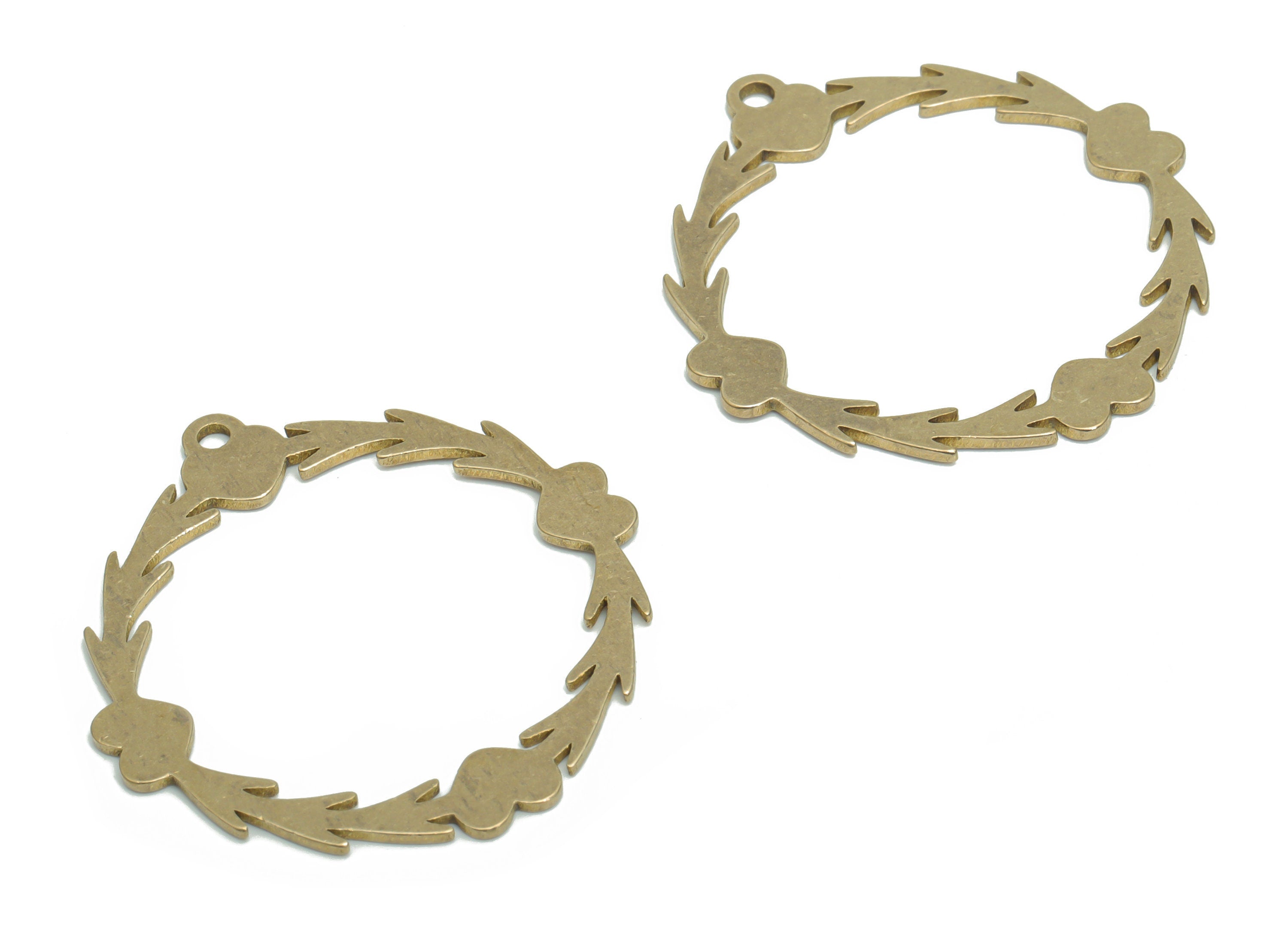 Brass Round Heart Branch Earring Charms - Raw Brass Branch Circle Hoop Pendant - DIY Jewelry Making Supplies - 34.83x32.54x0.86mm - PPA2226 - DOMEDBAZAAR