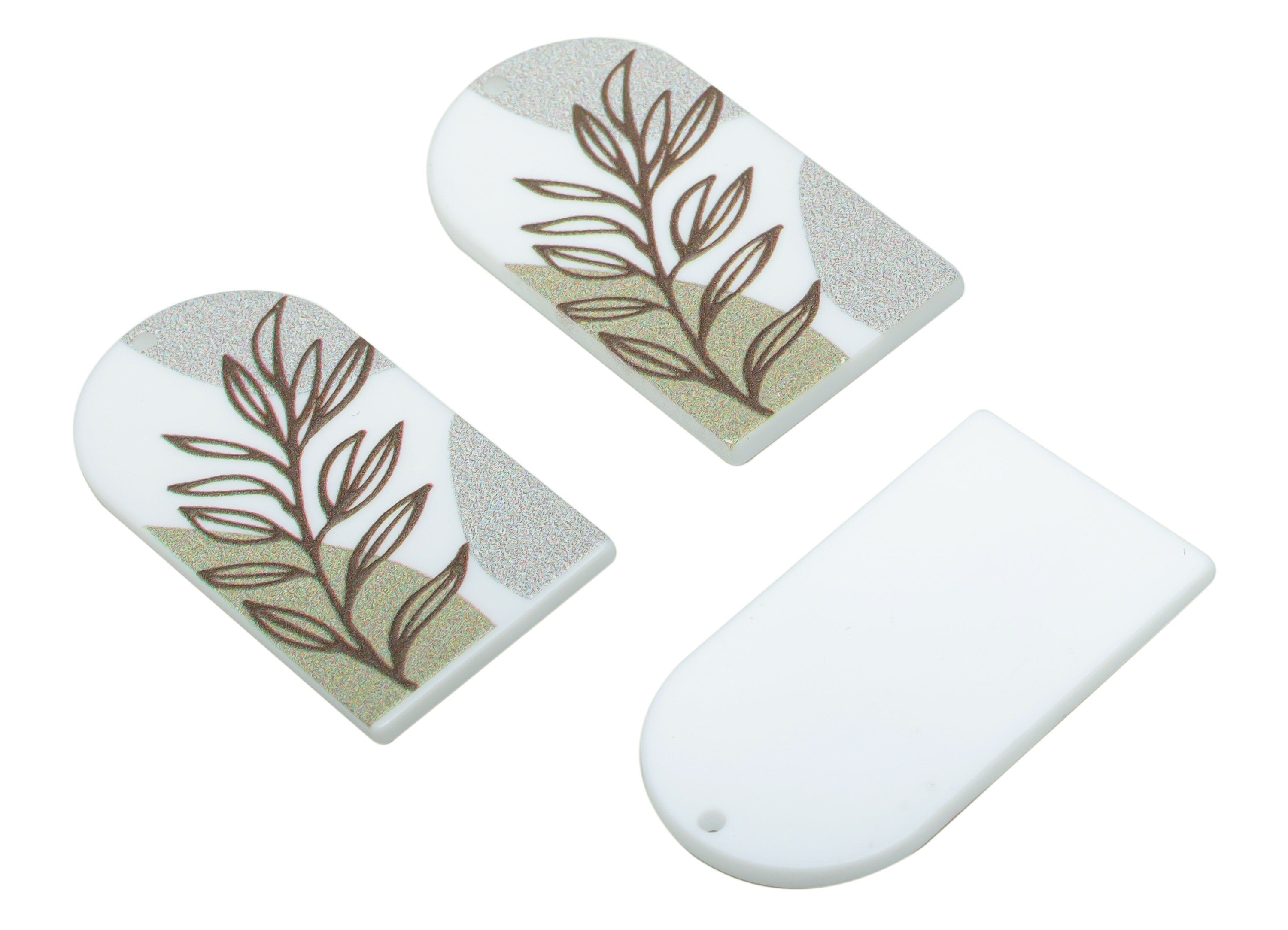 Acrylic Long D Domed Leaves Earring Charms - Acrylic D Leaf Pendant - Printing Textured - Jewelry Supplies - 39.58x20.94x2.07mm - AC2460J - DOMEDBAZAAR