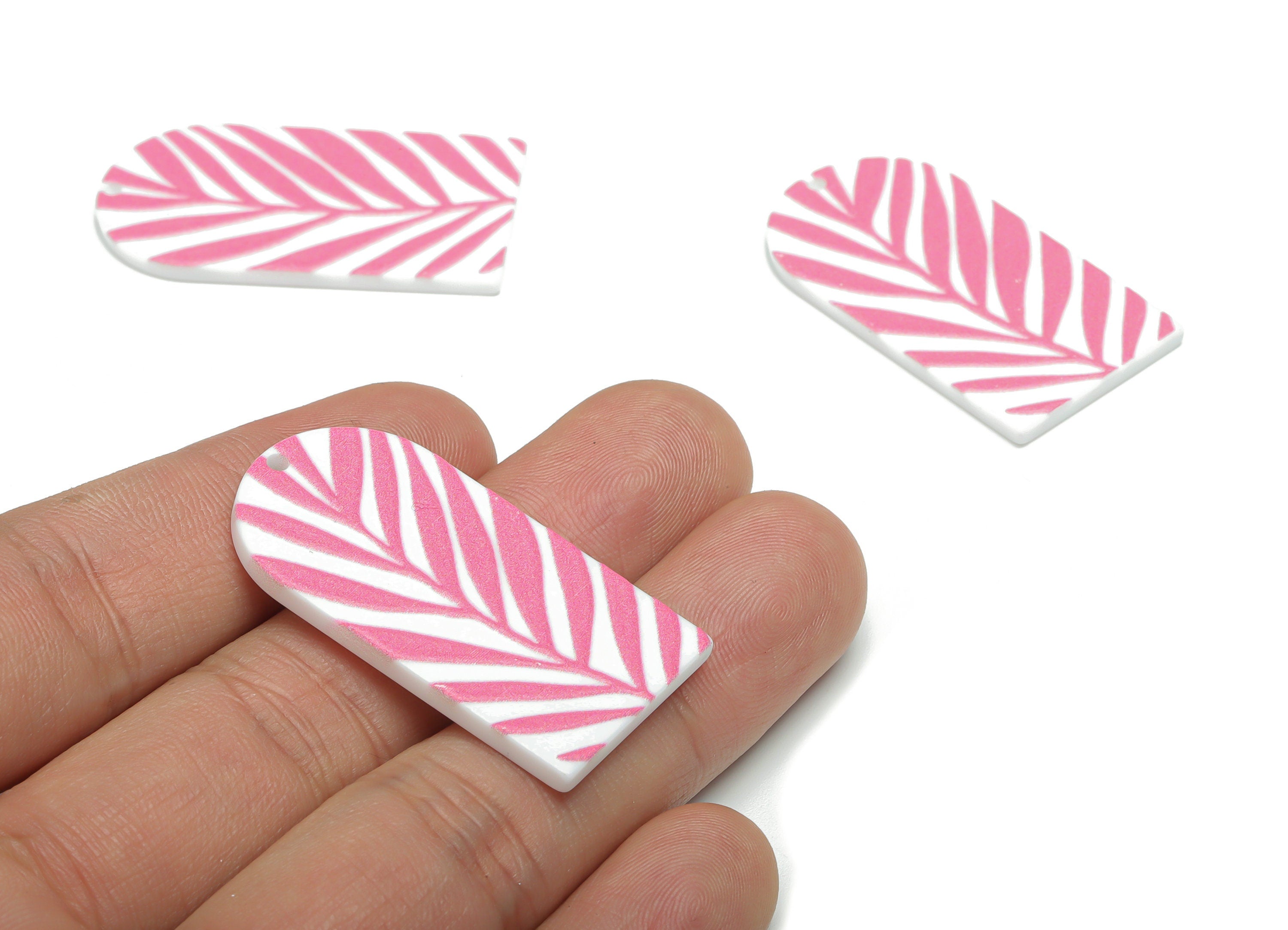 Acrylic Long D Domed Leaves Earring Charms - Acrylic D Leaf Pendant - Printing Textured - Jewelry Supplies - 39.58x20.94x2.07mm - AC2460R - DOMEDBAZAAR