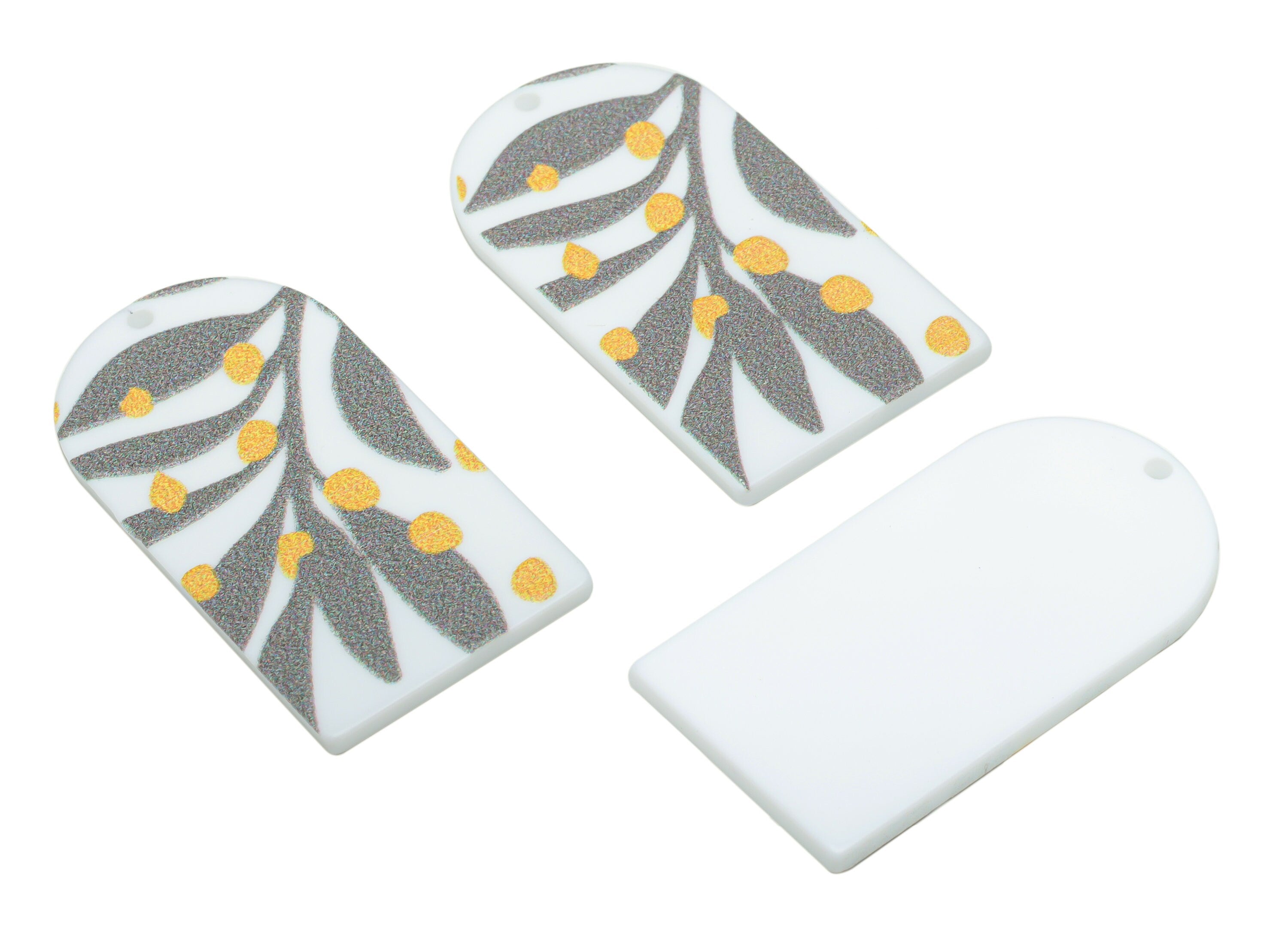 Acrylic Long D Domed Leaves Earring Charms - Acrylic D Flower Pendant - Printing Textured - Jewelry Supplies - 39.58x20.94x2.07mm - AC2460F - DOMEDBAZAAR