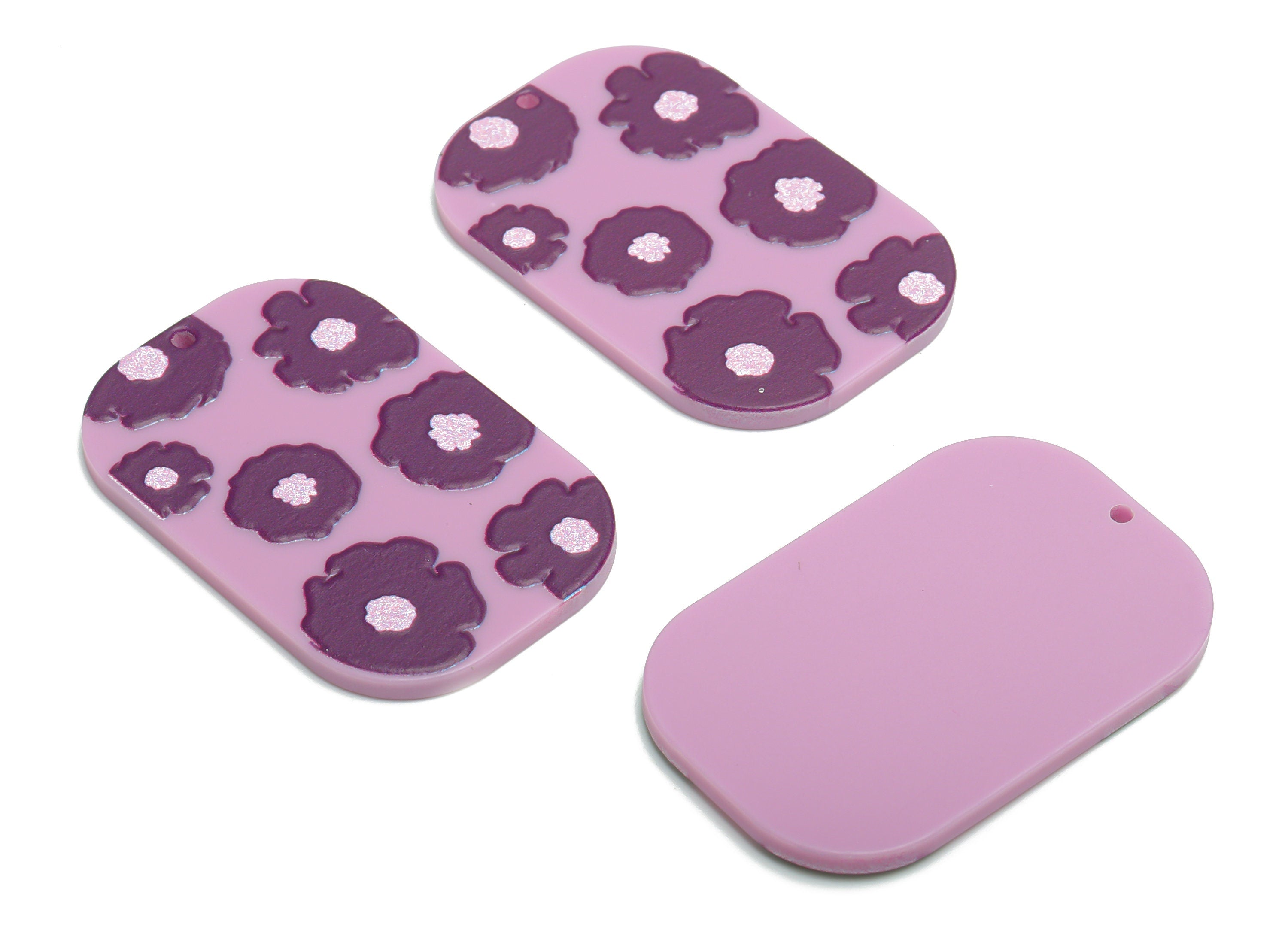 Acrylic Oval Rectangle Flower Earring Charms - Acrylic Flower Rectangle Pendant - Printing Textured - 39.45x26.12x2.22mm - AC2458D - DOMEDBAZAAR