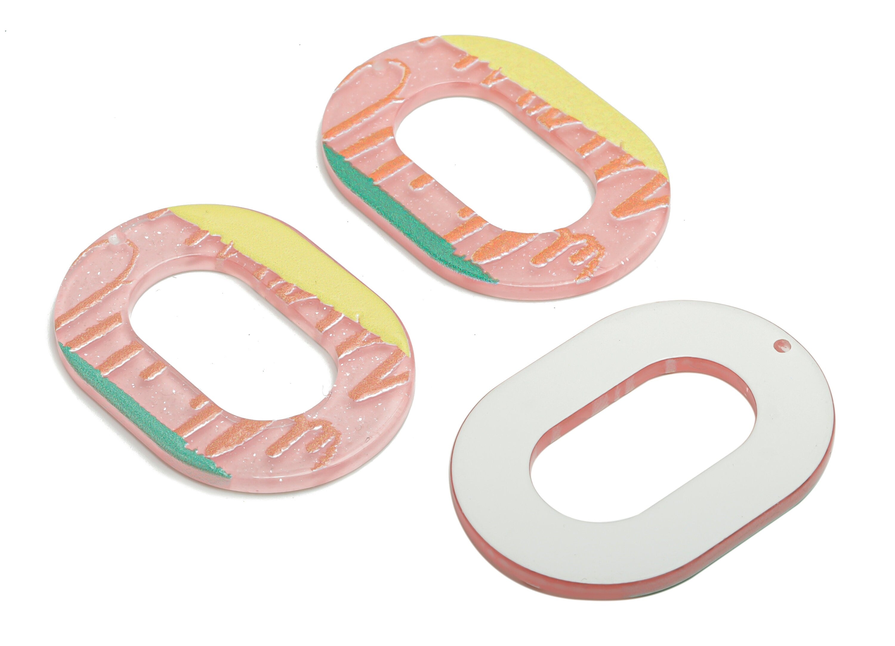 Acrylic Oval Hoop Pattern Earring Charms - Acrylic Pattern Oval Pendant - Printing Textured - Jewelry Supplies - 39.16x27.87x2.3mm - AC2454C - DOMEDBAZAAR