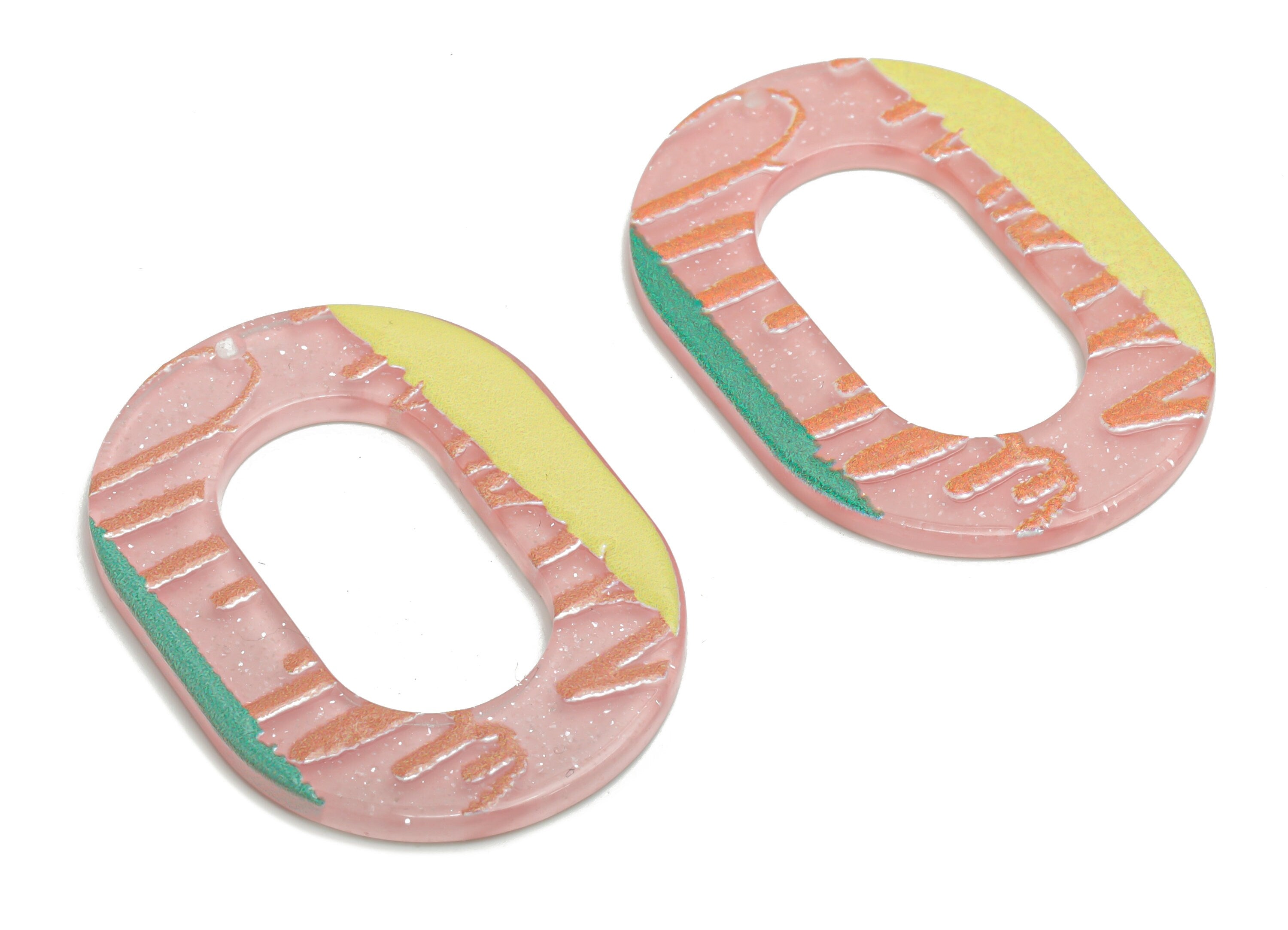 Acrylic Oval Hoop Pattern Earring Charms - Acrylic Pattern Oval Pendant - Printing Textured - Jewelry Supplies - 39.16x27.87x2.3mm - AC2454C - DOMEDBAZAAR