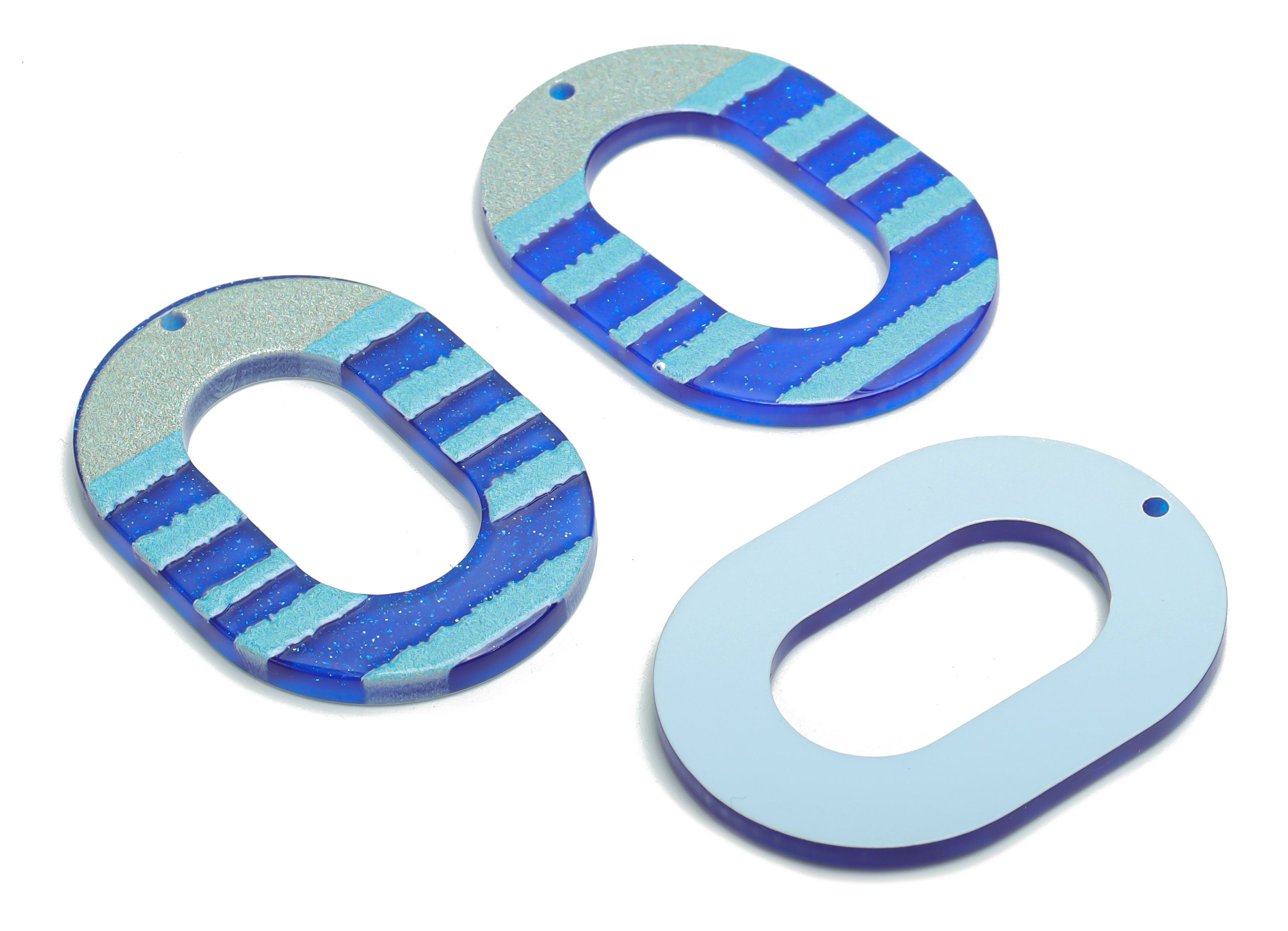 Acrylic Stripe Oval Hoop Earring Charms - Acrylic Stripe Oval Pendant - Printing Textured - Jewelry Supplies - 39.16x27.87x2.31mm - AC2454H - DOMEDBAZAAR