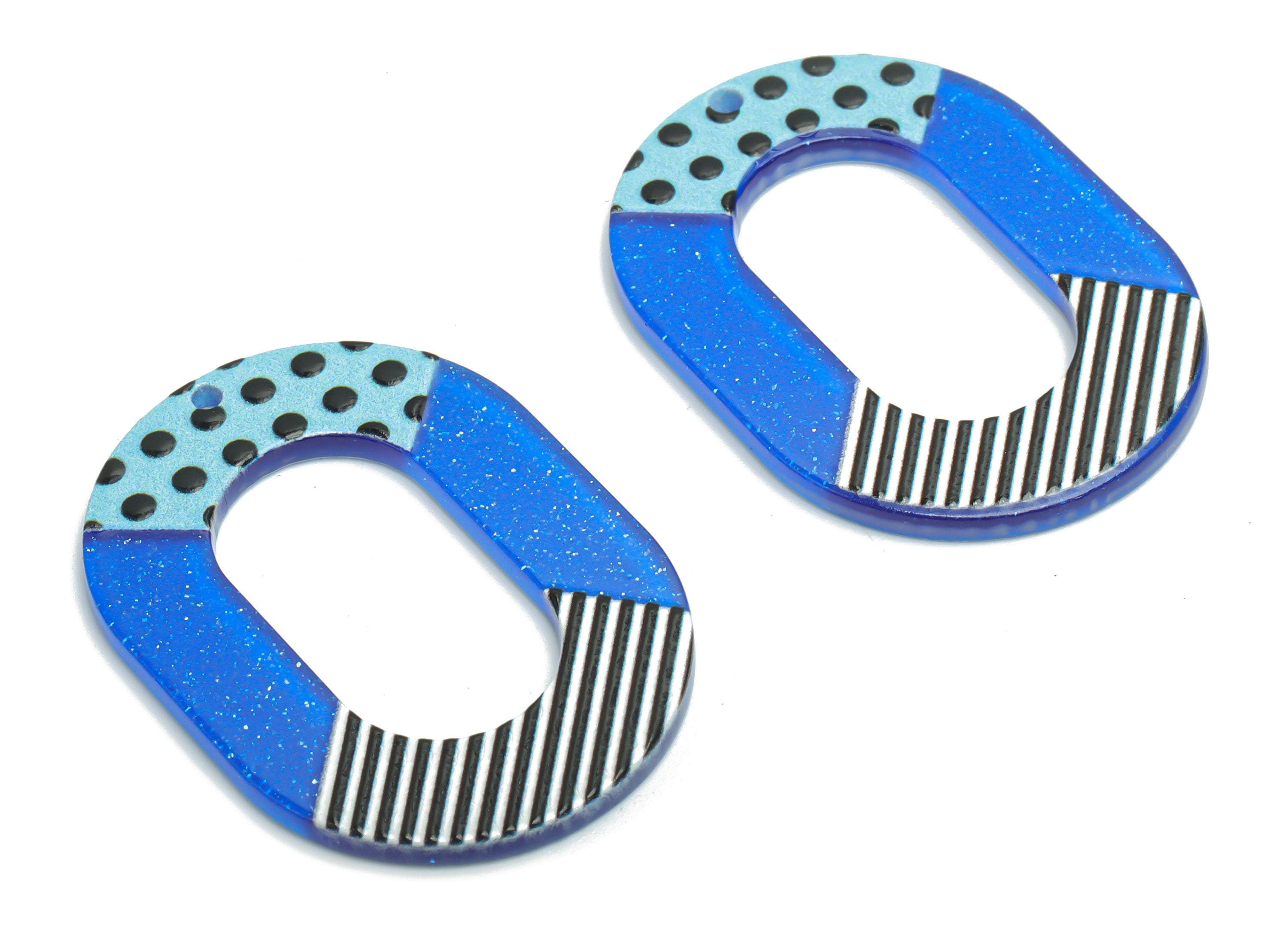 Acrylic Bubble Oval Hoop Earring Charms - Acrylic Stripe Oval Pendant - Printing Textured - Jewelry Supplies - 39.16x27.87x2.31mm - AC2454B - DOMEDBAZAAR