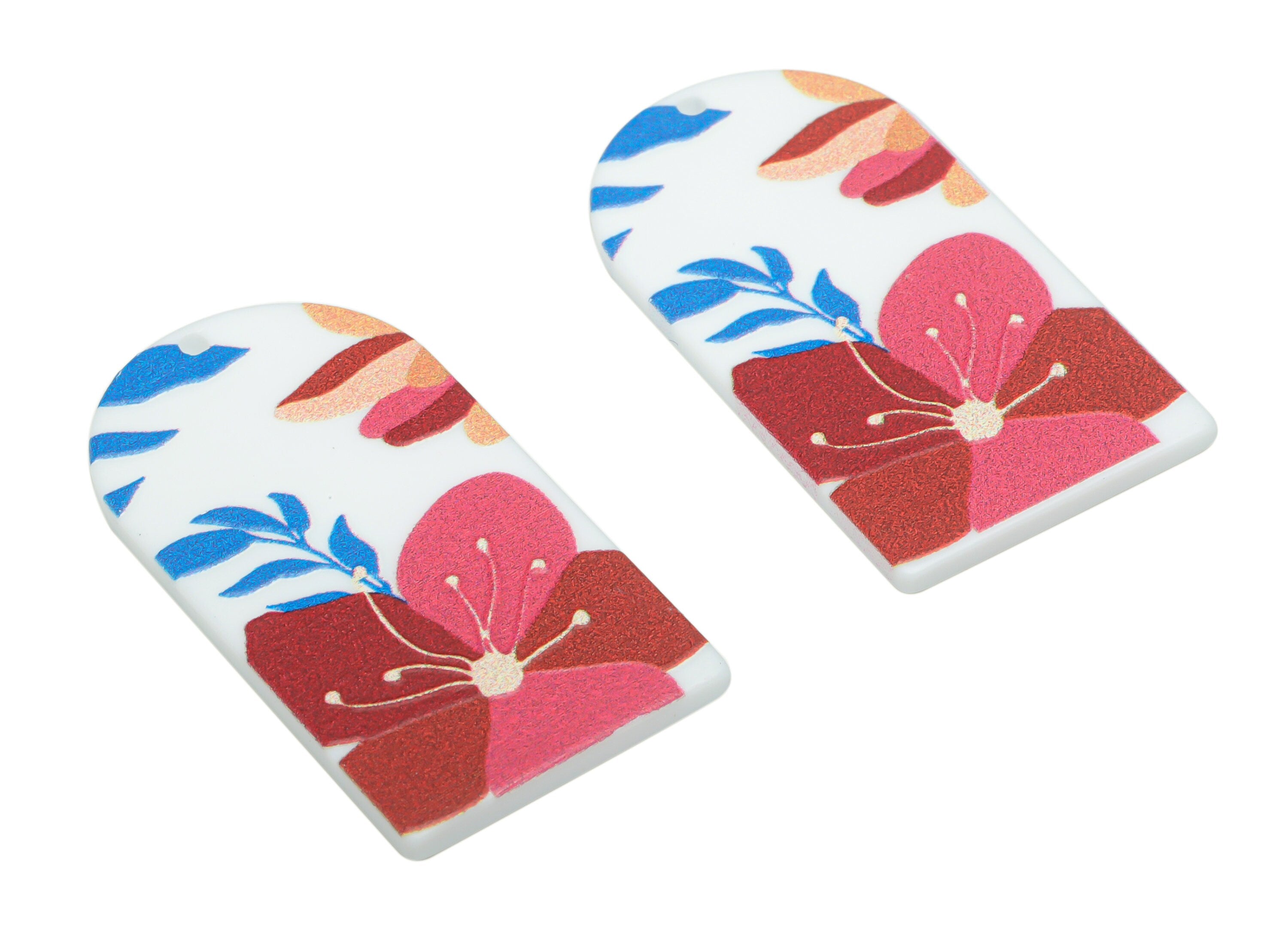 Acrylic Long D Domed Cloud Flower Earring Charms - Acrylic D Flower Leaf Pendant - Printing Textured - 39.58x20.94x2.07mm - AC2460S - DOMEDBAZAAR