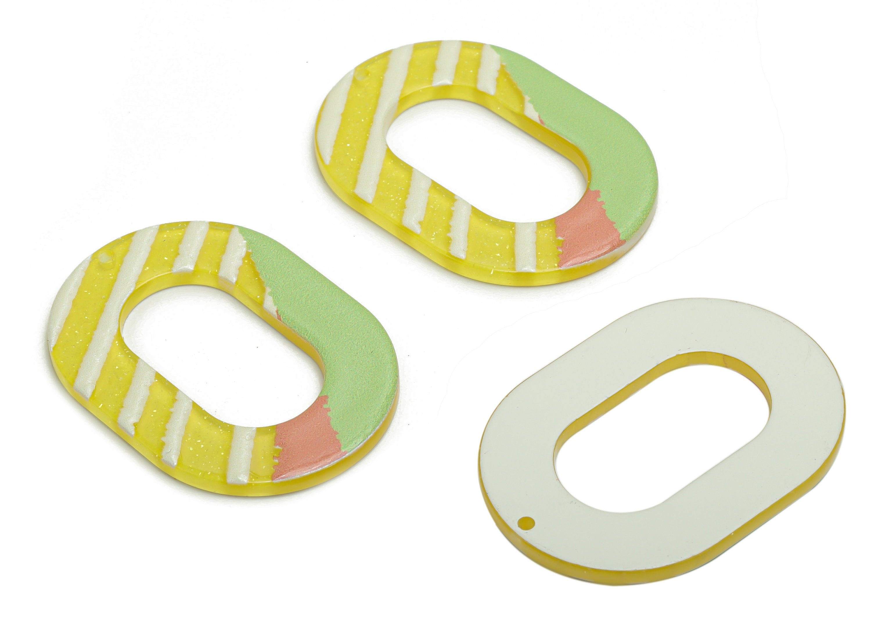 Acrylic Stripe Oval Hoop Earring Charms - Acrylic Stripe Oval Pendant - Printing Textured - Jewelry Supplies - 39.16x27.87x2.31mm - AC2454F - DOMEDBAZAAR