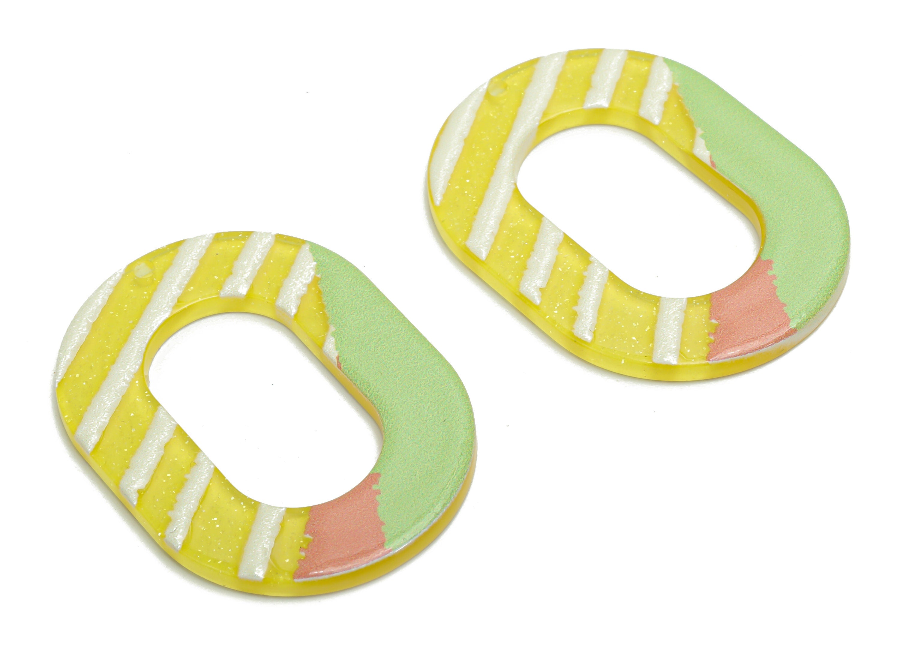Acrylic Stripe Oval Hoop Earring Charms - Acrylic Stripe Oval Pendant - Printing Textured - Jewelry Supplies - 39.16x27.87x2.31mm - AC2454F - DOMEDBAZAAR