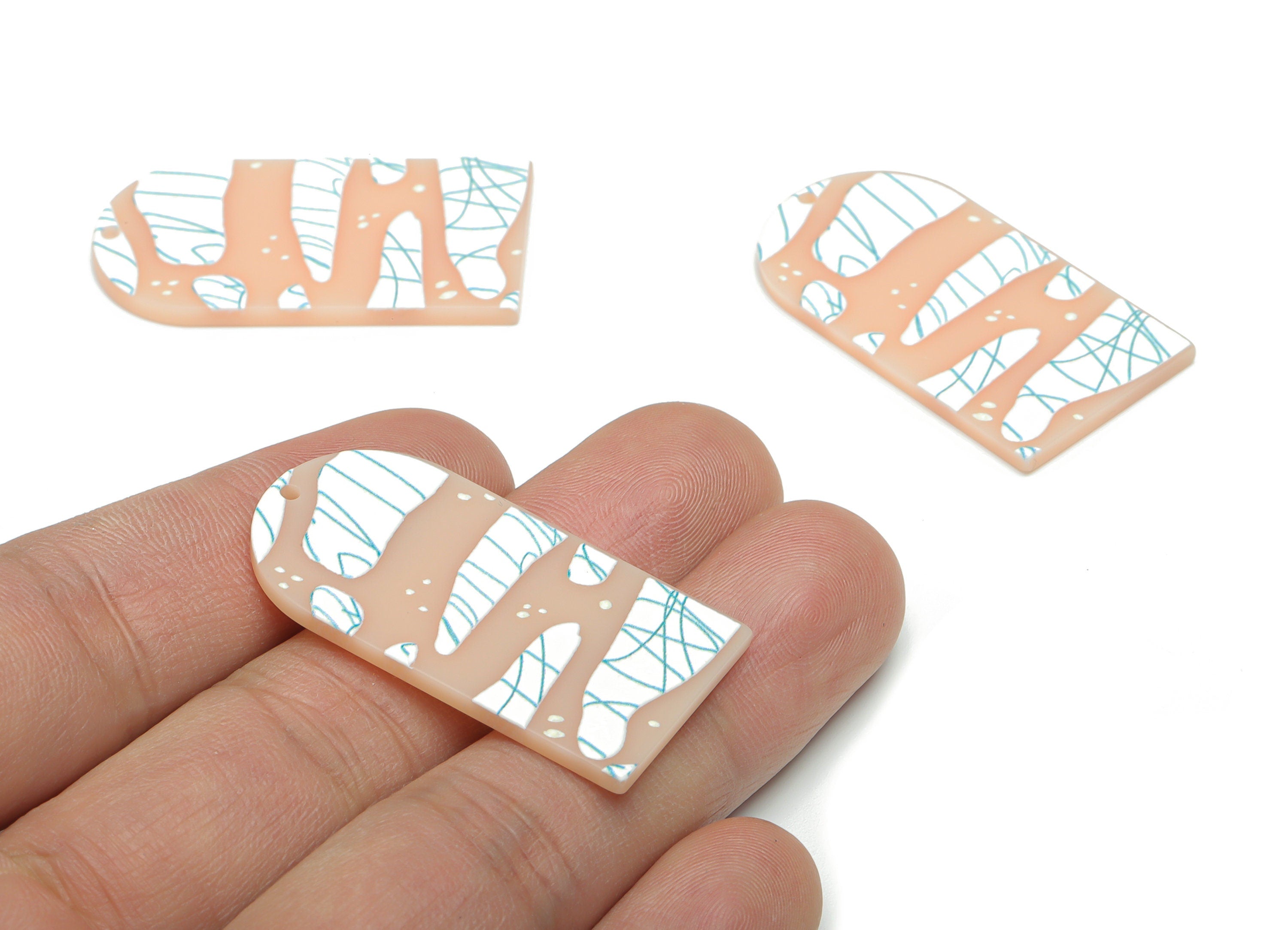 Acrylic Long D Domed Clouds Earring Charms - Acrylic D Clouds Pendant - Printing Textured - Jewelry Supplies - 39.58x20.94x2.07mm - AC2460G - DOMEDBAZAAR