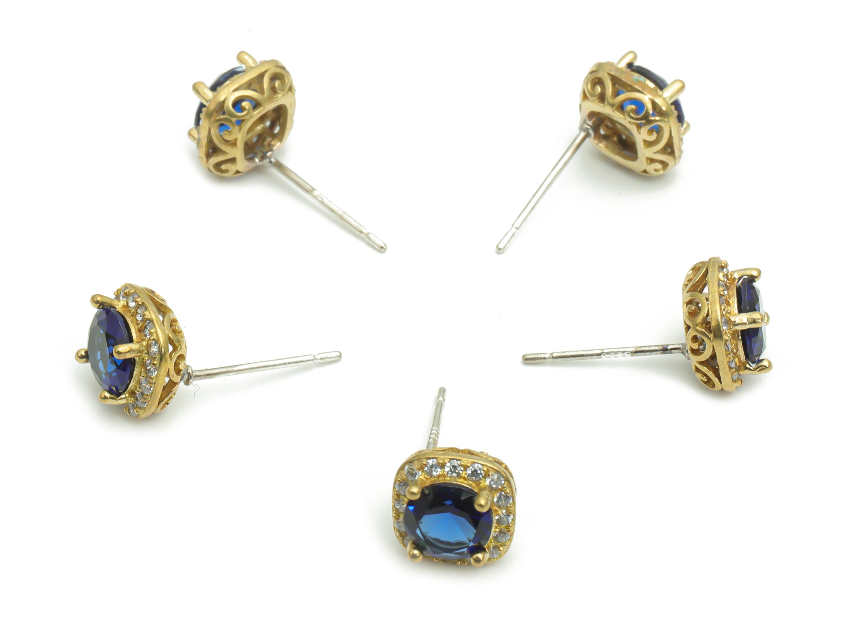 Brass Square Earring Stud With Zircons - Raw Brass Square Earring Post With Glass - Silver Plated Cupronickel - 8.34x8.34x5.66mm - PP5146 - DOMEDBAZAAR