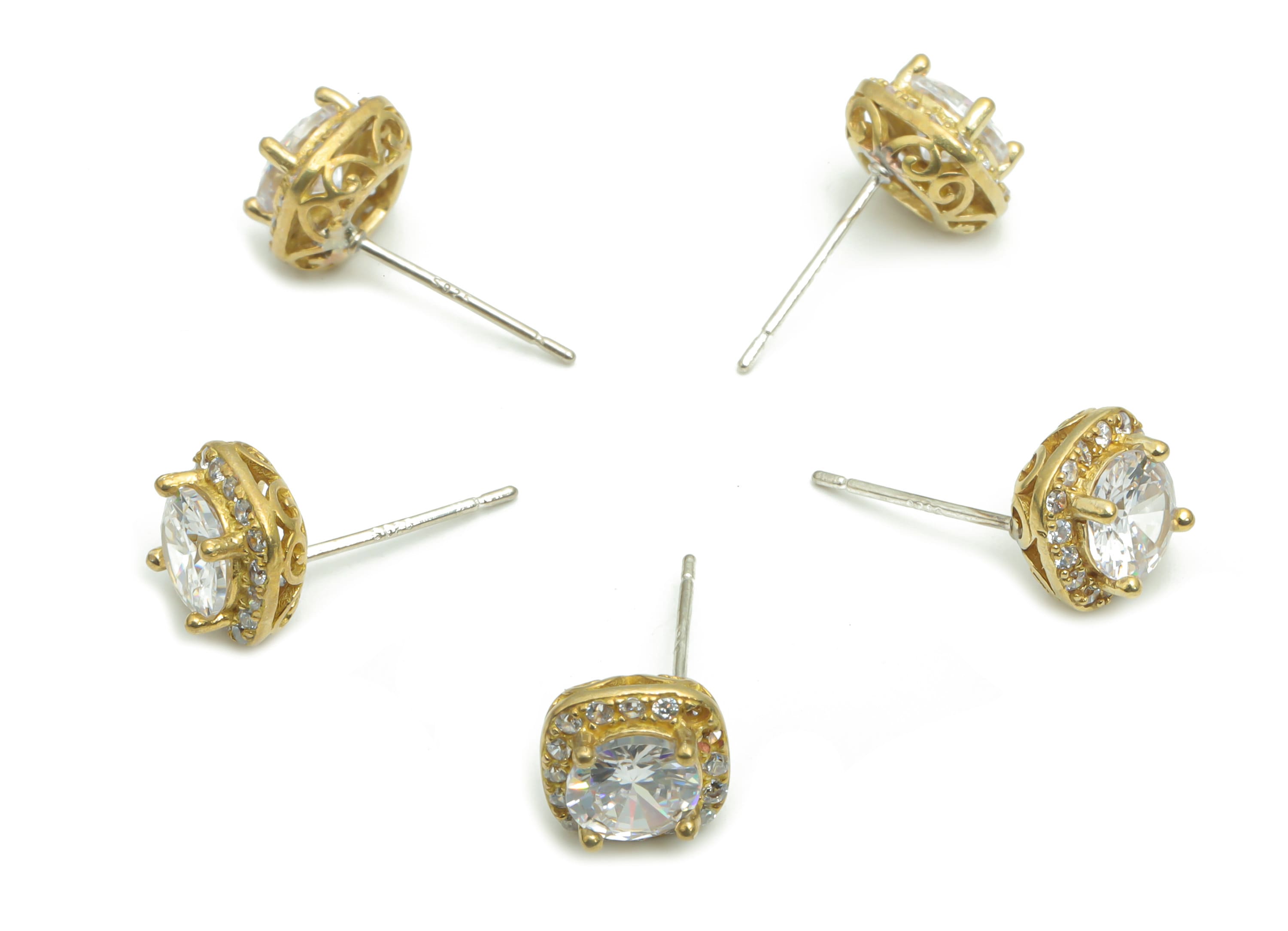 Brass Square Earring Stud With Zircons - Raw Brass Square Post - Silver Plated Cupronickel - Jewelry Supplies - 8.34x8.34x5.66mm - PP5145 - DOMEDBAZAAR