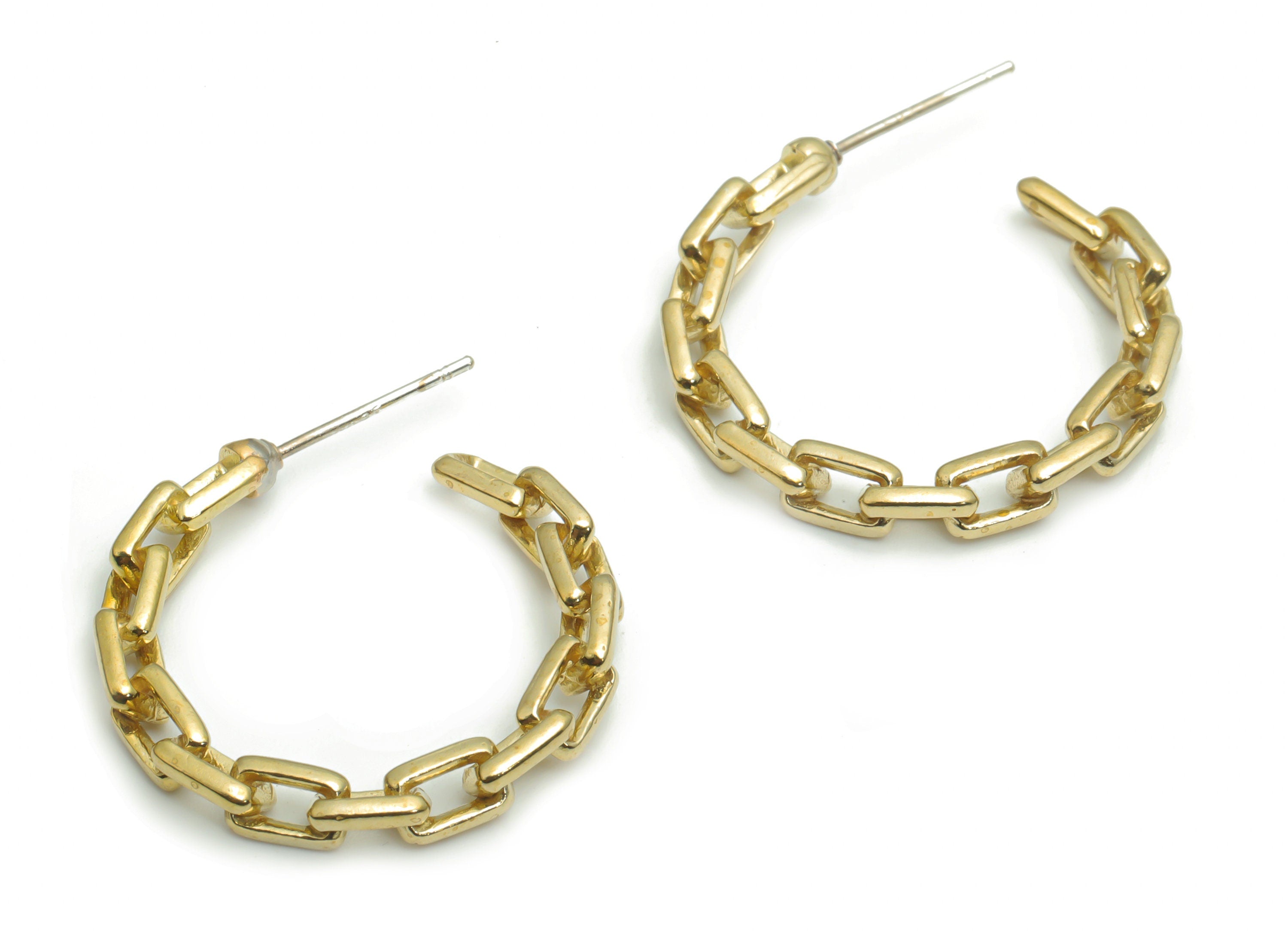 Brass C Earring Stud - Raw Brass C Chain Hoop Post - Open Hoop Stud - Silver Plated Cupronickel - Jewelry Supplies - 28.6x23.8x3.4mm- PP5139 - DOMEDBAZAAR