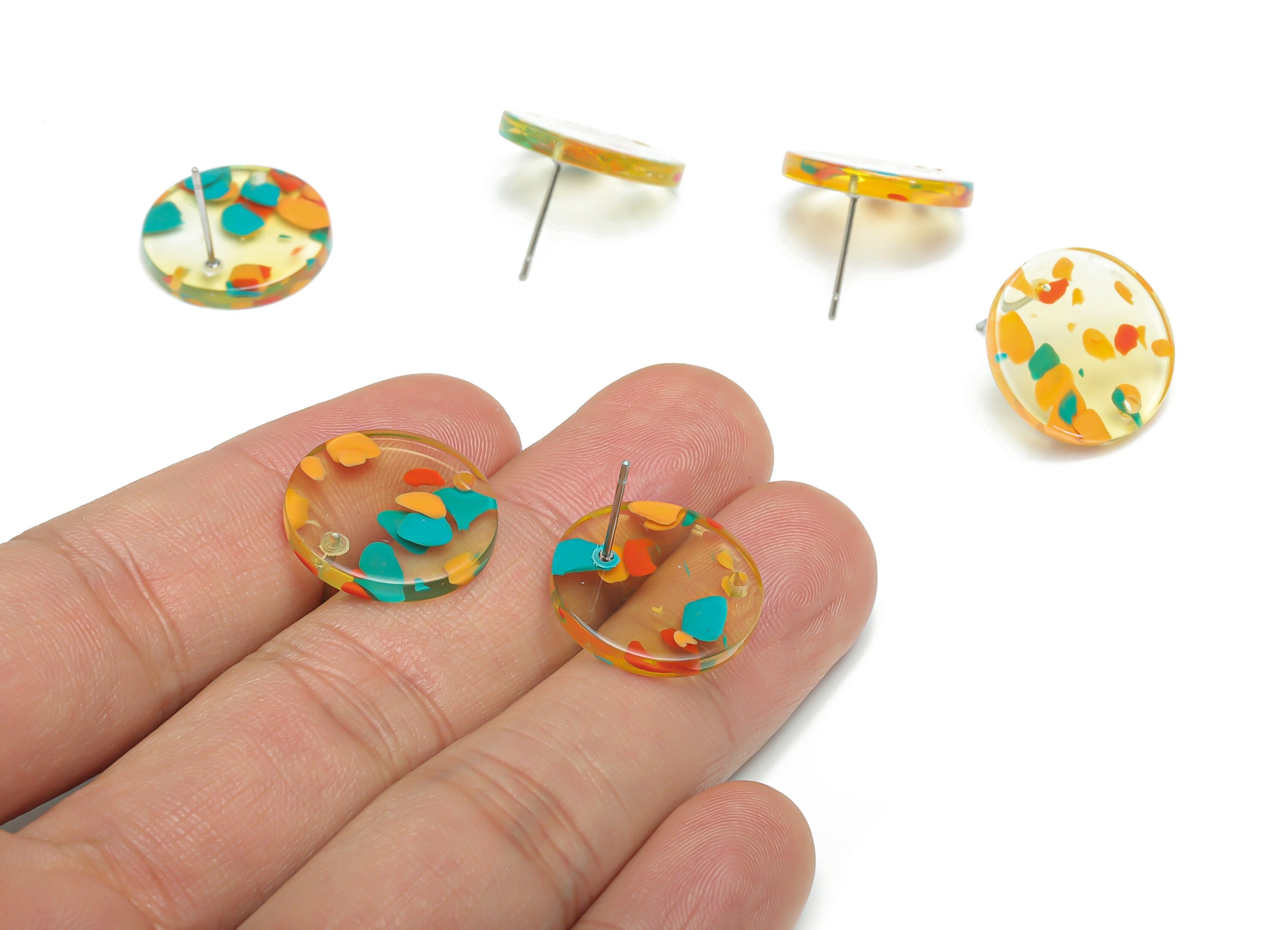 Acrylic Round Earring Stud – Acrylic Circle Post - 316 Surgical Stainless Steel Stud - Color Code: A821 - 17.84x17.83x2.59mm - AC2448-A821 - DOMEDBAZAAR