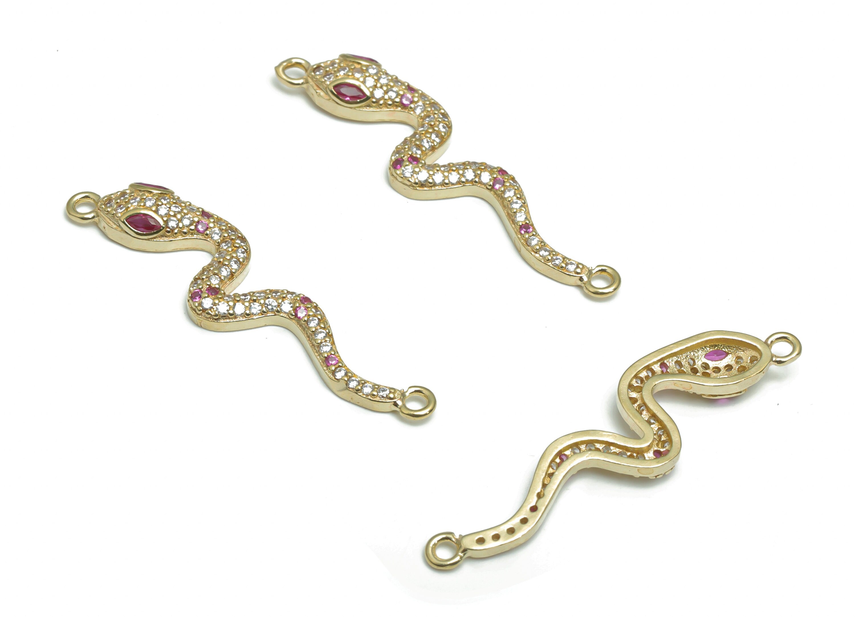 Brass Snake Earring Connectors With Zircons - Raw Brass Snake Charms and Pendant - Jewelry Making Supplies - 37.12x8.87x3.2mm - PP5163 - DOMEDBAZAAR