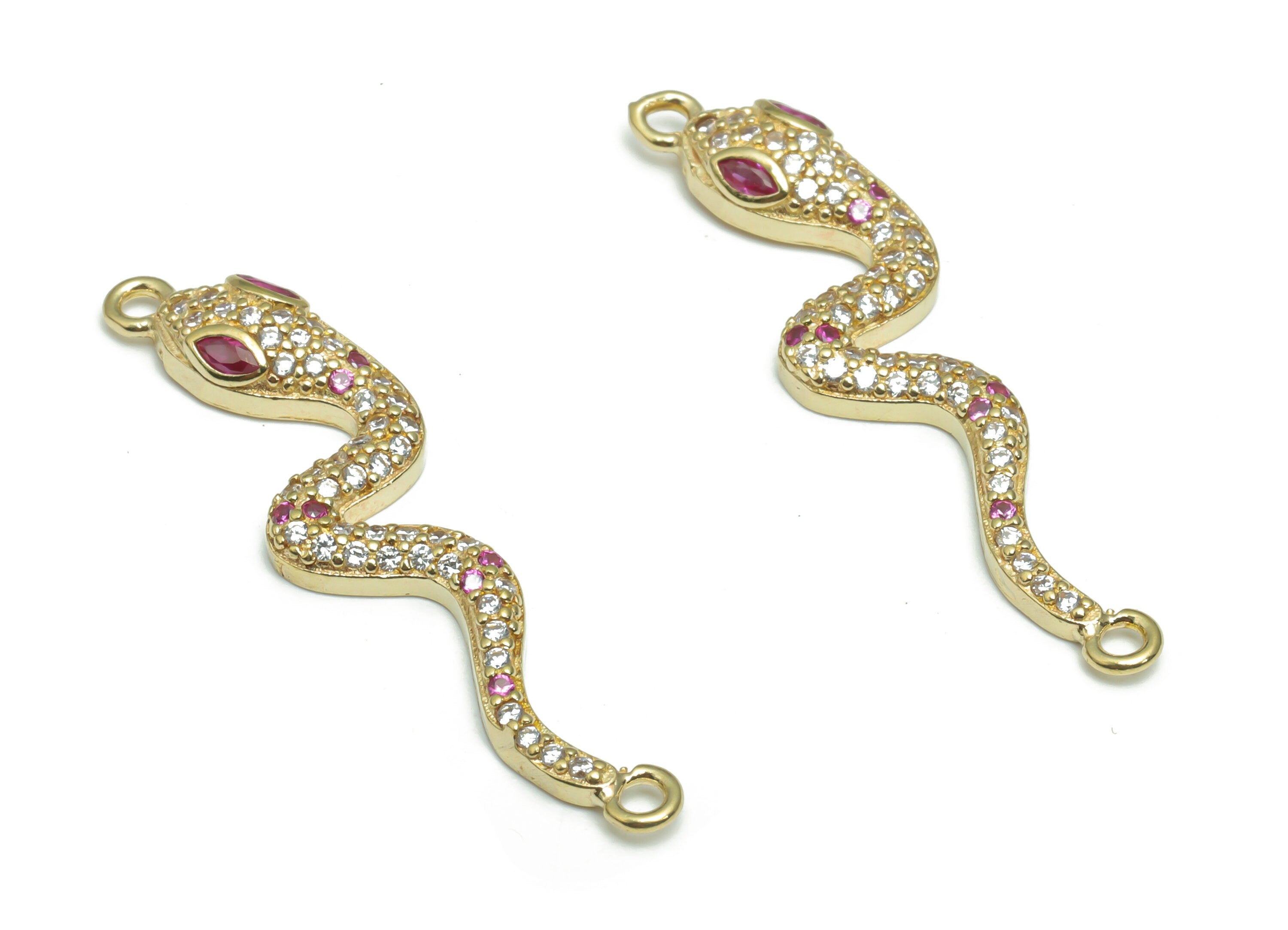 Brass Snake Earring Connectors With Zircons - Raw Brass Snake Charms and Pendant - Jewelry Making Supplies - 37.12x8.87x3.2mm - PP5163 - DOMEDBAZAAR