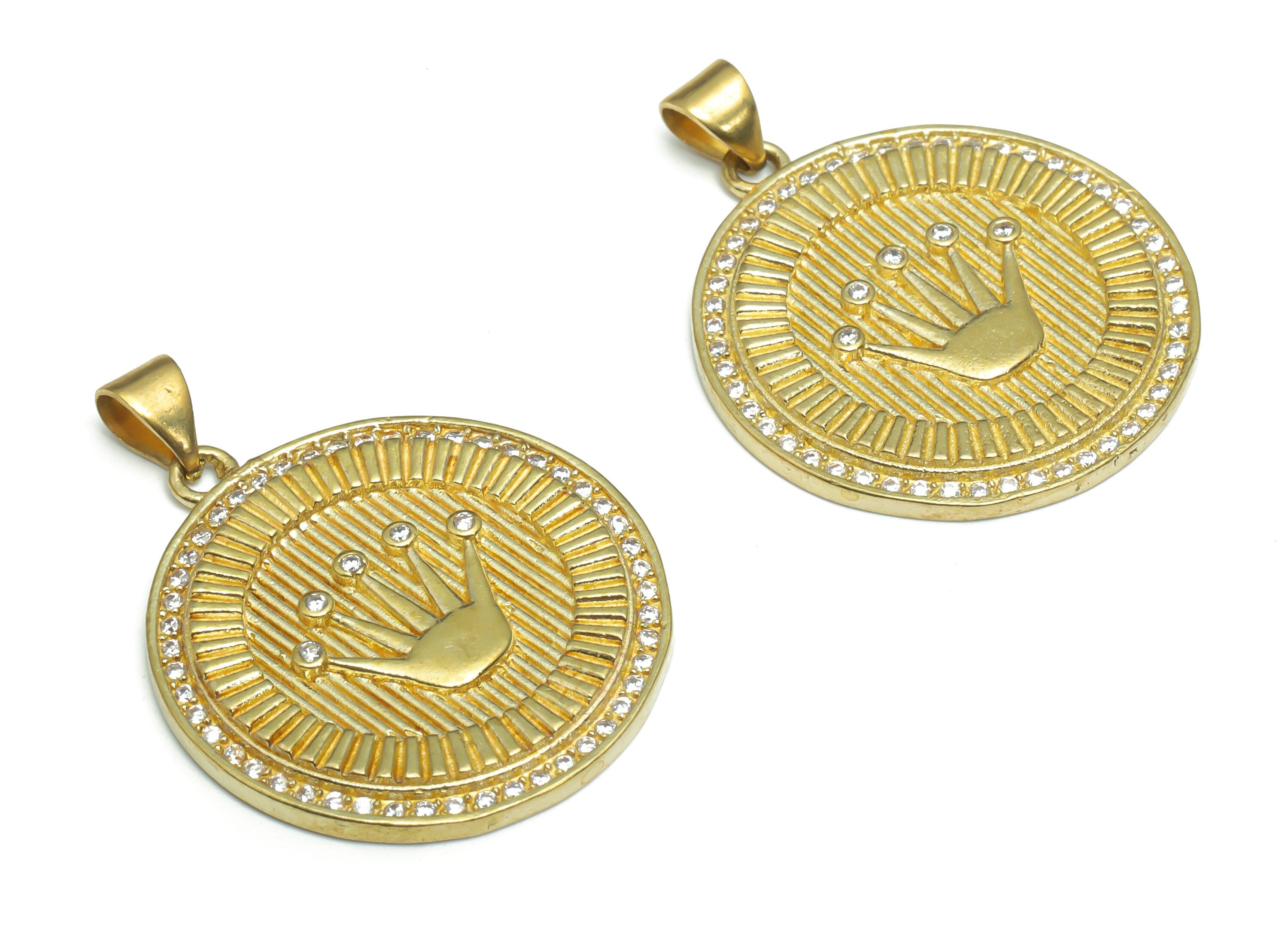 Brass Round Crow Hand Earring Charms With Zircons - Raw Brass Crow Circle Pendant - Jewelry Making Supplies - 33.34x25.44x2.56mm - PP5164 - DOMEDBAZAAR