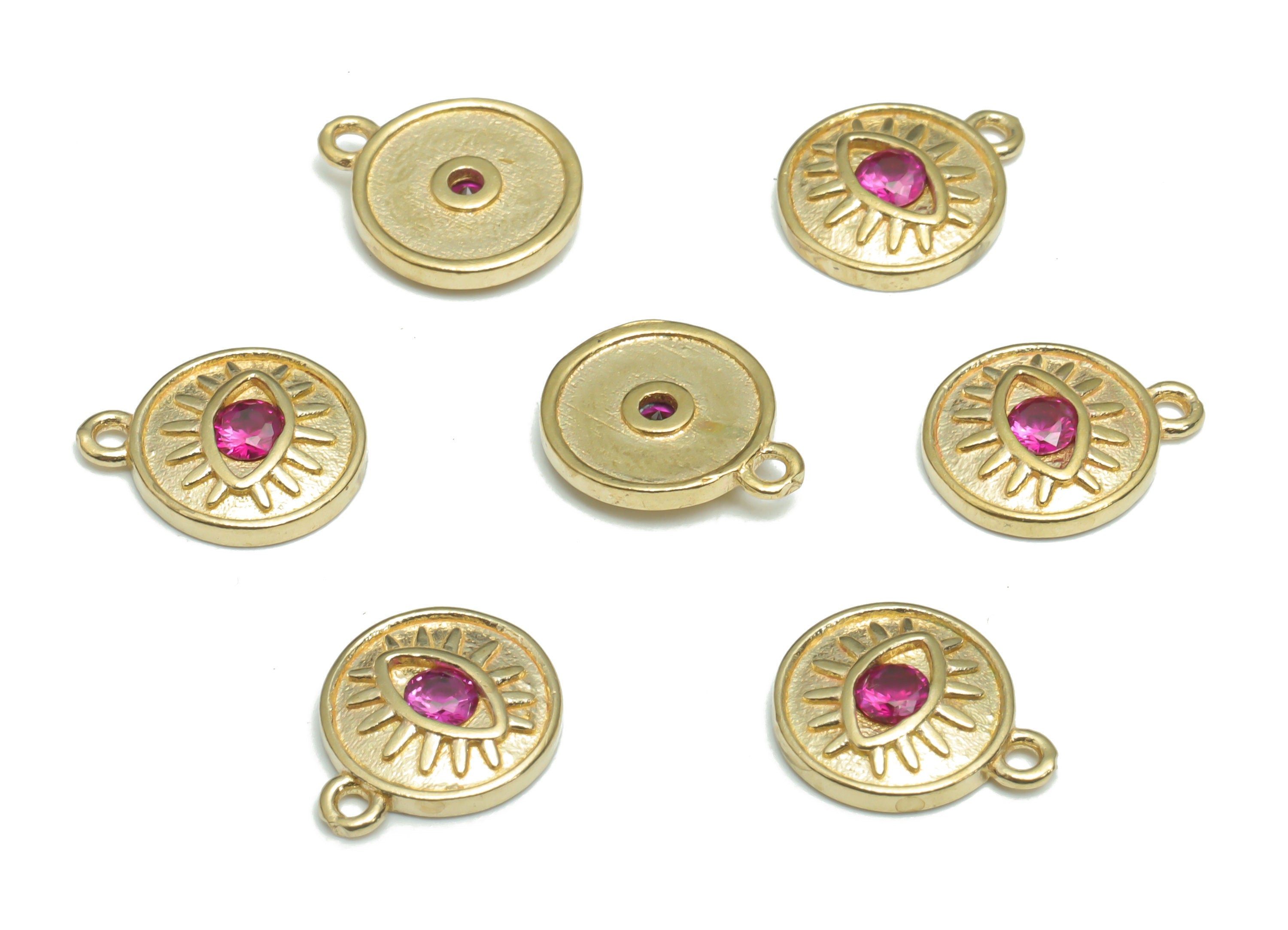 Brass Mini Round Eye Earring Charms With Zircons - Raw Brass Eyelash Circle Pendant - Jewelry Making Supplies - 11.97x9.87x2.15mm - PP5174 - DOMEDBAZAAR