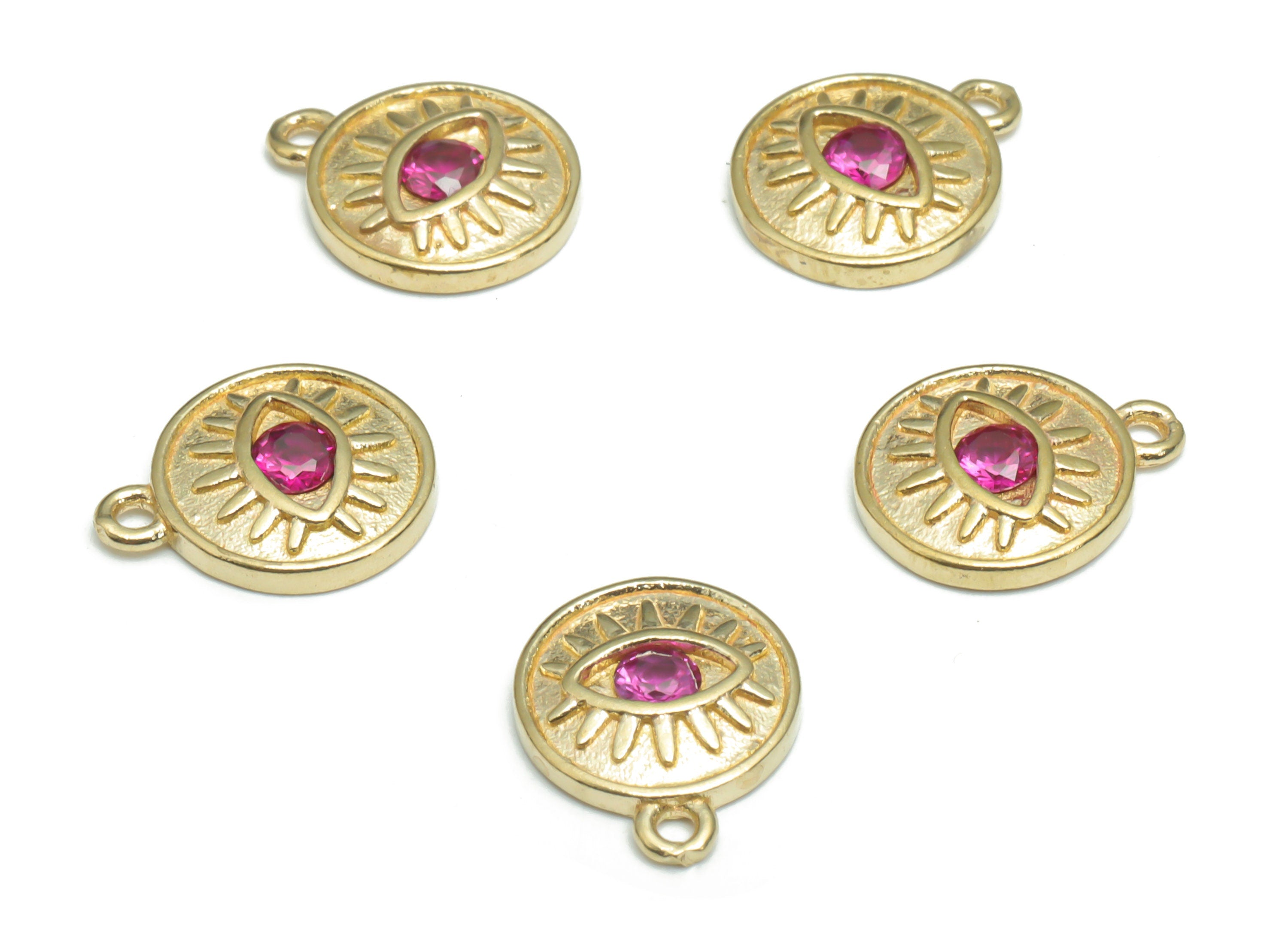 Brass Mini Round Eye Earring Charms With Zircons - Raw Brass Eyelash Circle Pendant - Jewelry Making Supplies - 11.97x9.87x2.15mm - PP5174 - DOMEDBAZAAR