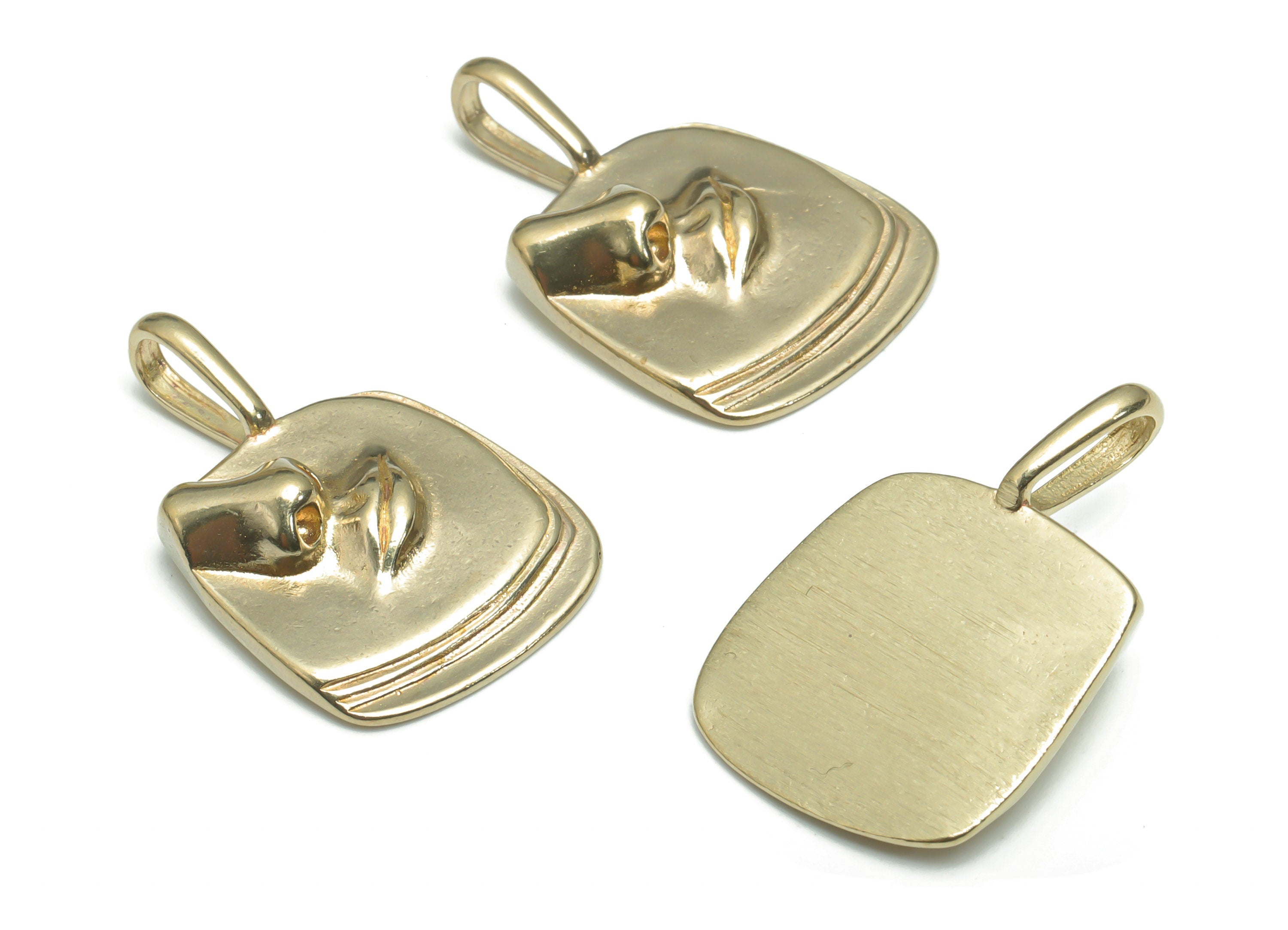 Brass Square Nose Earring Charms - Raw Brass Mouth Square Pendant - Relief Charm - Jewelry Making Supplies - 27.37x17.46x5.07mm - PP5158 - DOMEDBAZAAR