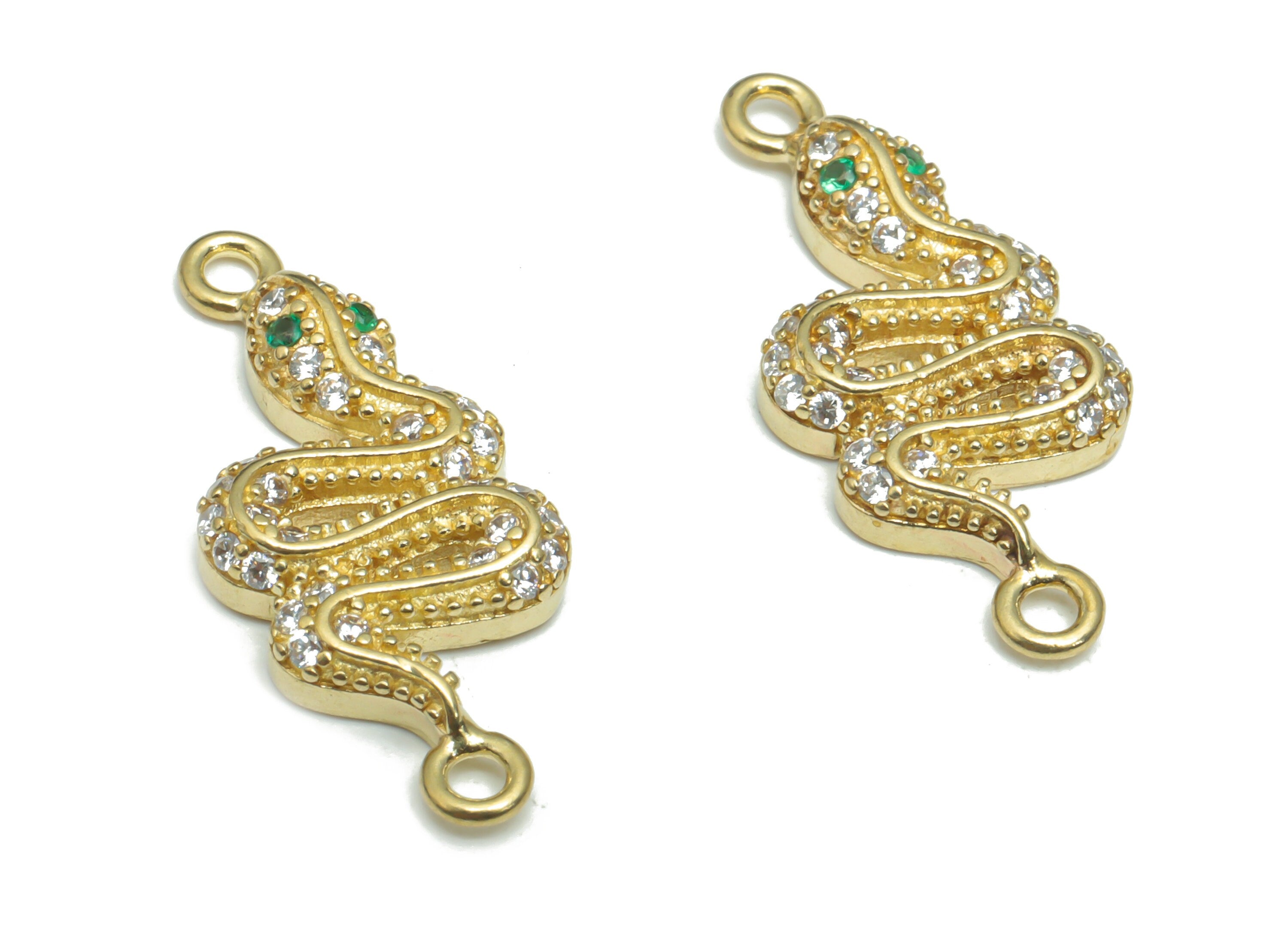 Brass Snake Earring Connectors With Zircons - Raw Brass Snake Charms and Pendant - Jewelry Making Supplies - 24.02x10.01x3mm - PP5162 - DOMEDBAZAAR