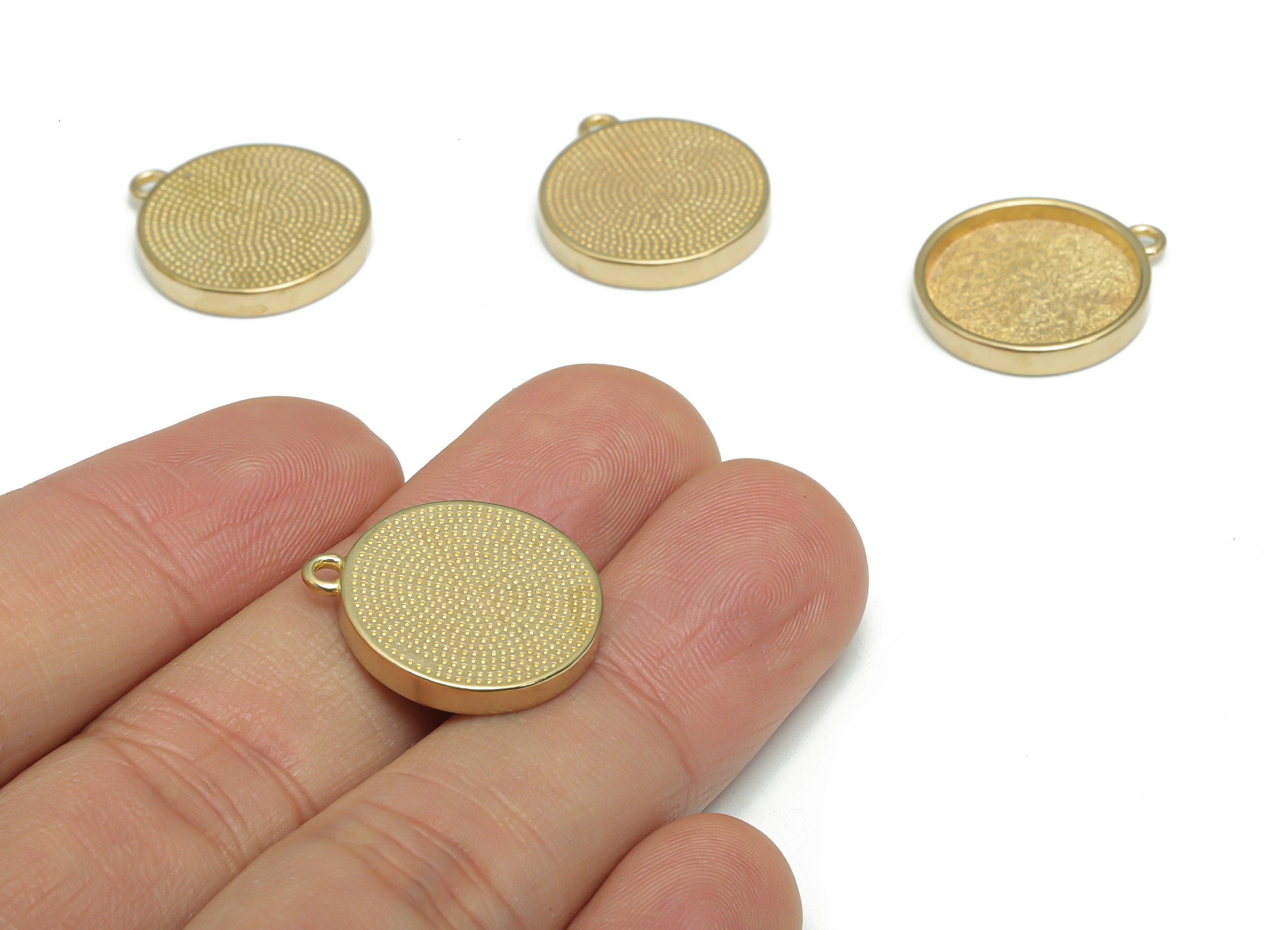 Brass Texture Round Earring Charms - Raw Brass Texture Circle Pendant - Jewelry Making Supplies - 20.56x18.02x2.58mm - PP5153 - DOMEDBAZAAR