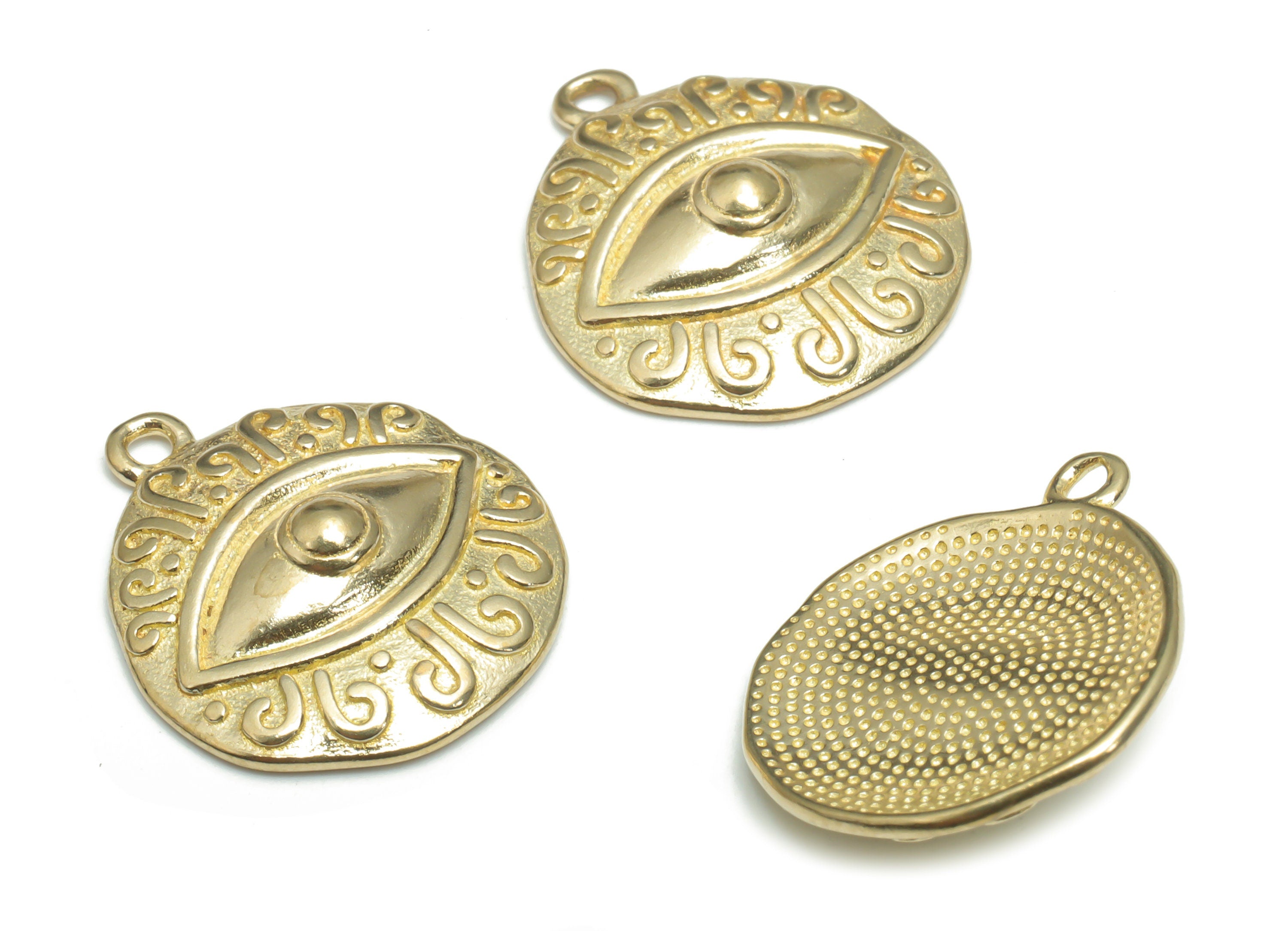 Brass Round Eye Earring Charms - Raw Brass Eyelash Medallion Circle Pendant - Jewelry Making Supplies - 20.48x17.63x4.65mm - PP5159 - DOMEDBAZAAR