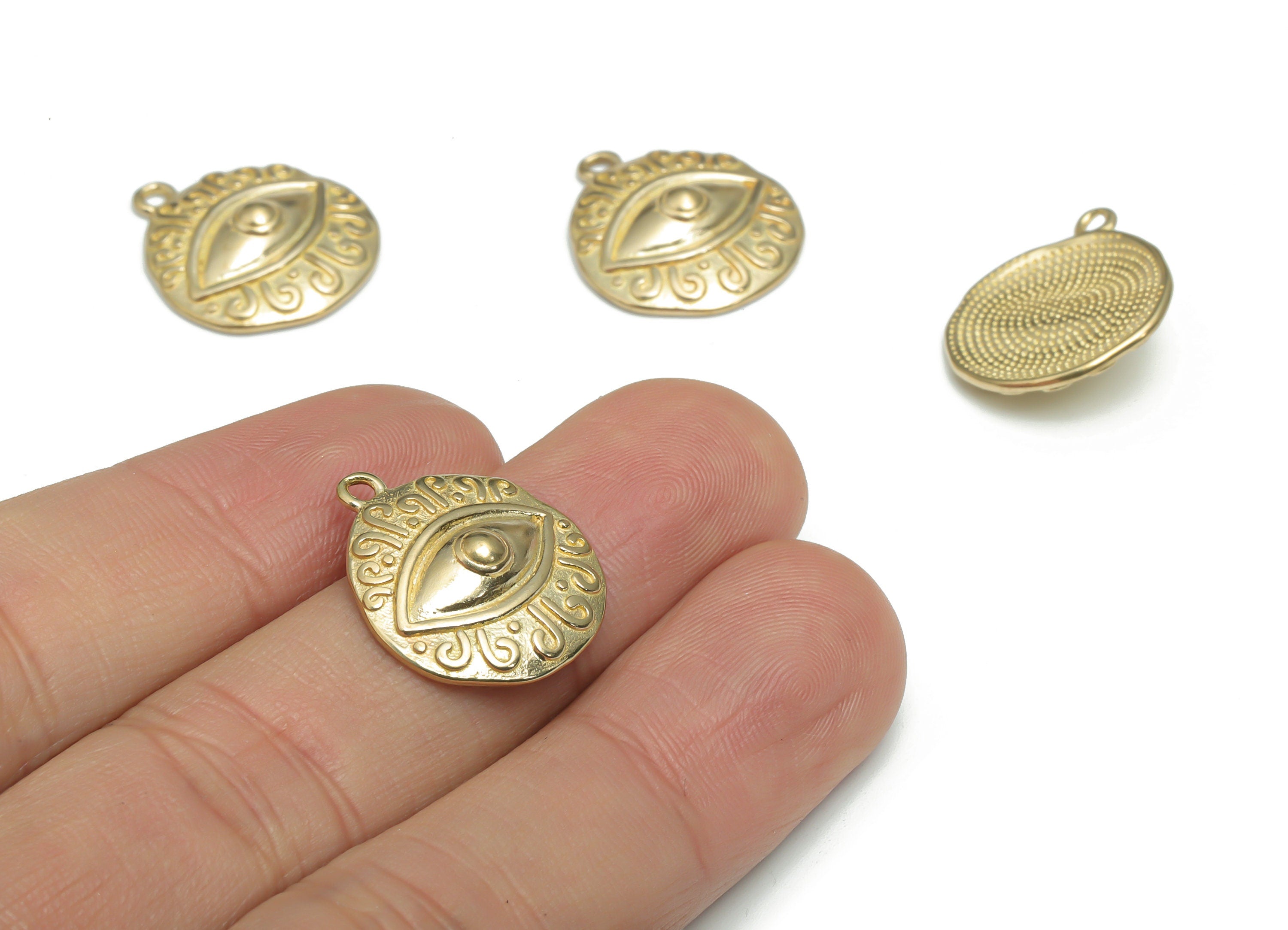 Brass Round Eye Earring Charms - Raw Brass Eyelash Medallion Circle Pendant - Jewelry Making Supplies - 20.48x17.63x4.65mm - PP5159 - DOMEDBAZAAR