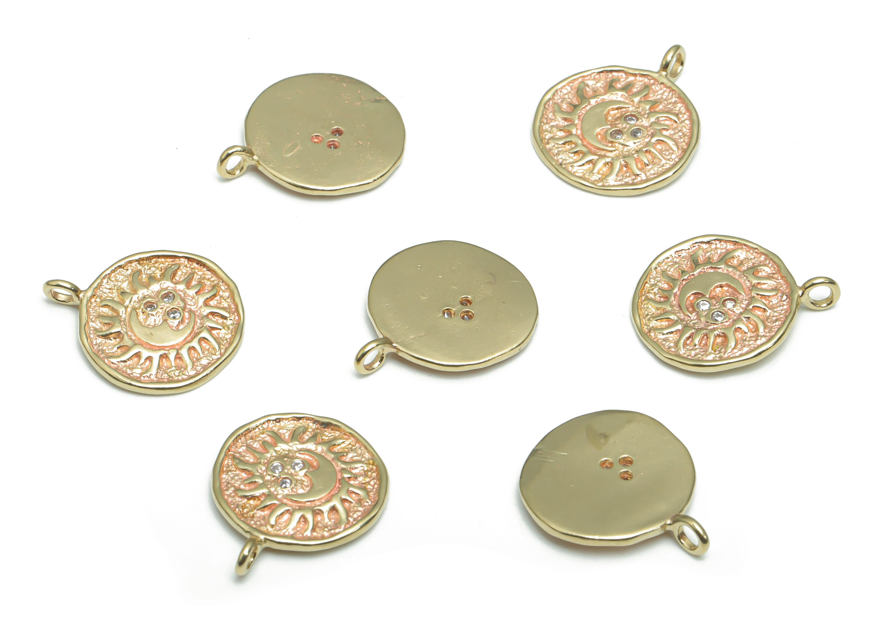 Brass Round Sun Crescent Earring Charms With Zircons - Raw Brass Moon Circle Pendant - Jewelry Making Supplies - 15.36x12.87x1.21mm - PP5176 - DOMEDBAZAAR